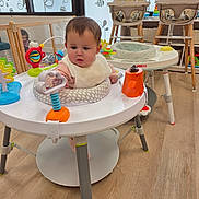 Valentina joined the competition — help win amazing prizes! activity_center, baby, bright, child, childcare, colorful, curious, flooring, furniture, high_chair, indoor, infant, person, playful, playtime, room, seated, toy, wooden_floor, young