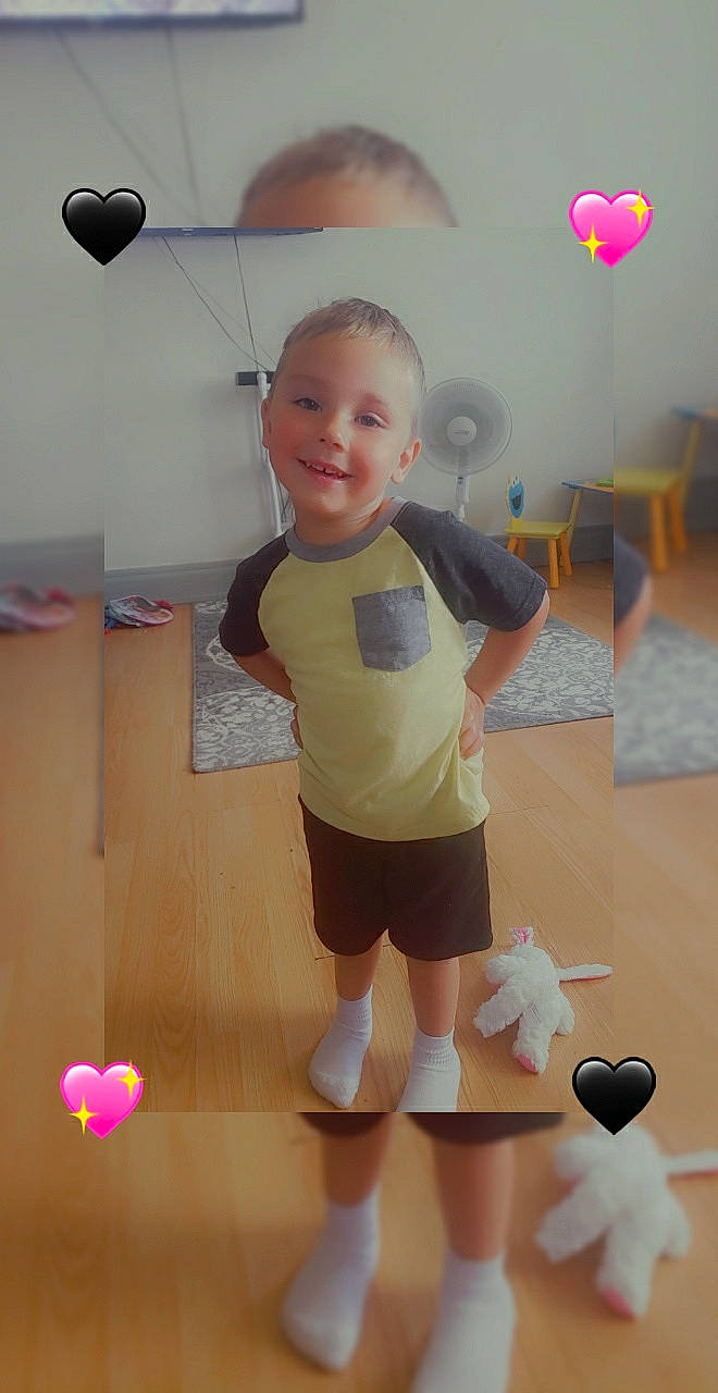 Wyatt joined the competition — help win amazing prizes! balloon, child, floor, flooring, fun, happy, human_leg, joint, joy, knee, party_supply, person, pink, play, shorts, smile, standing, thigh, toddler, toy