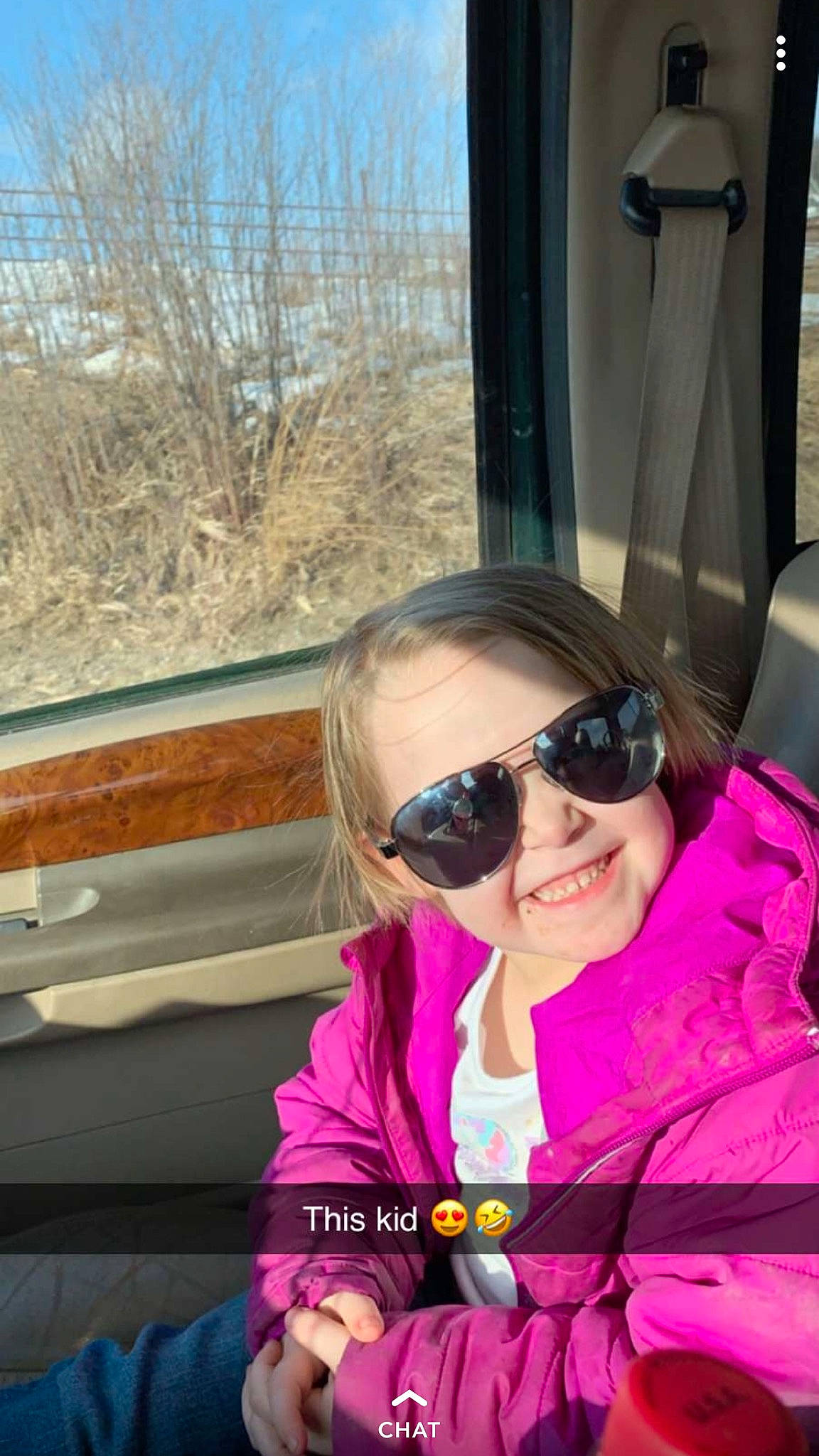 Holley is registered to the contest to win money with this photo: cool, eyewear, glasses, joy, leisure, magenta, person, photography, pink, selfie, smile, sunglasses, vision_care