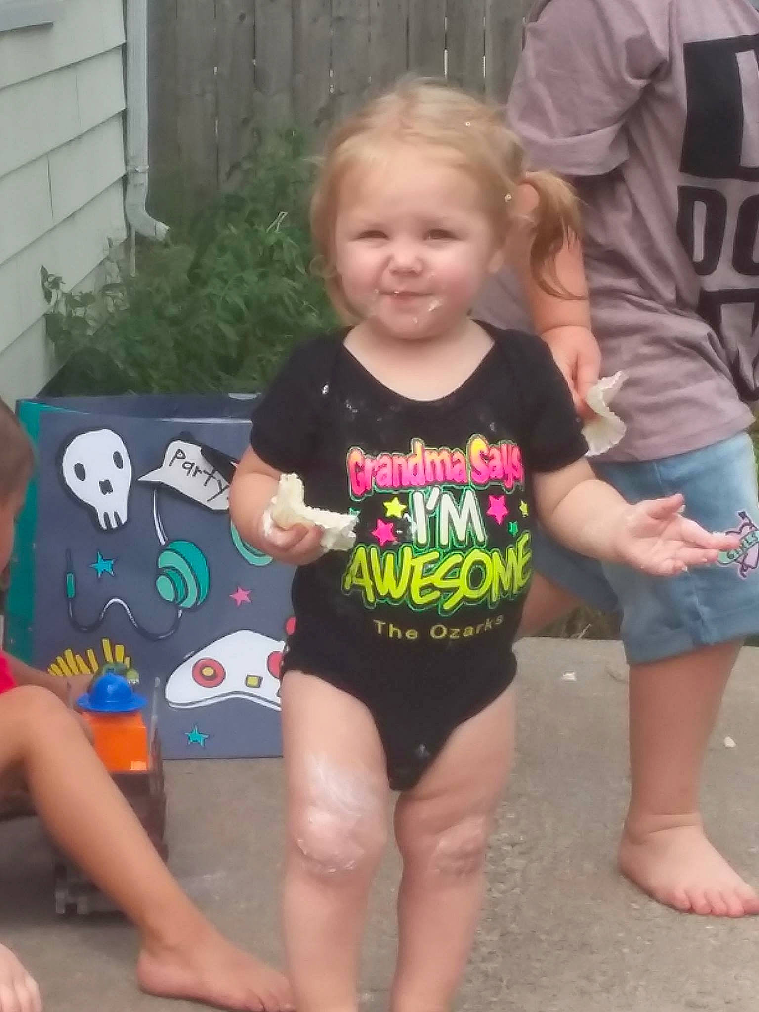 Emma joined the competition — help win amazing prizes! barefoot, child, diaper, fun, person, play, shorts, smile, summer, toddler, vacation