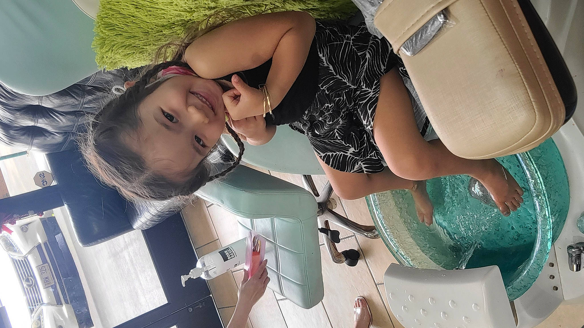 Makamae joined the competition — help win amazing prizes! arm, black_hair, chair, cool, eyelash, eyewear, fashion_design, fun, green, hairstyle, happy, human_leg, joy, leg, leisure, long_hair, pattern, person, room, textile