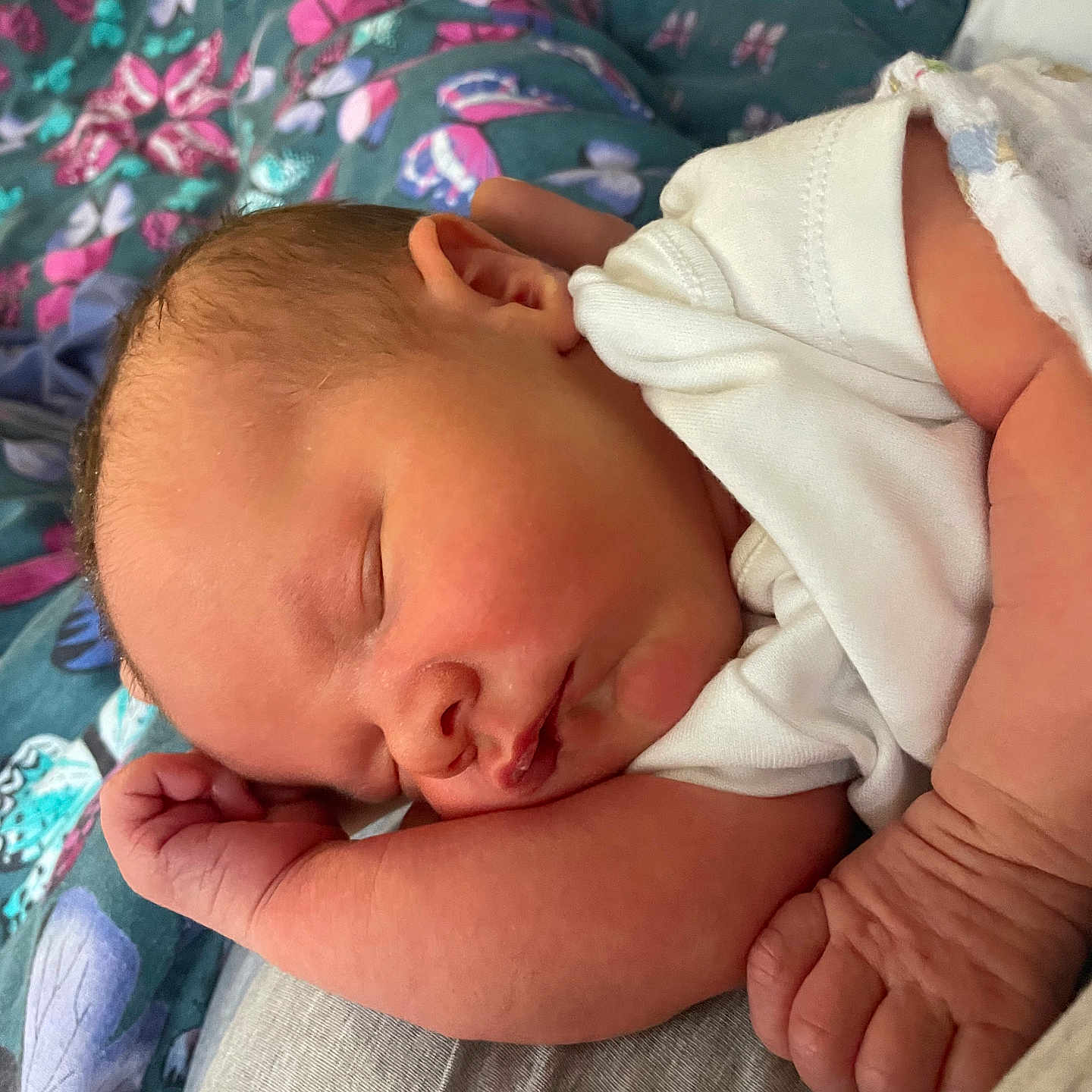 Kodiee joined the competition — help win amazing prizes! arm, baby, blanket, butterfly, child, closeup, comfort, cute, face, indoors, infant, newborn, pattern, peaceful, portrait, rest, skin, sleeping, soft, white_clothing