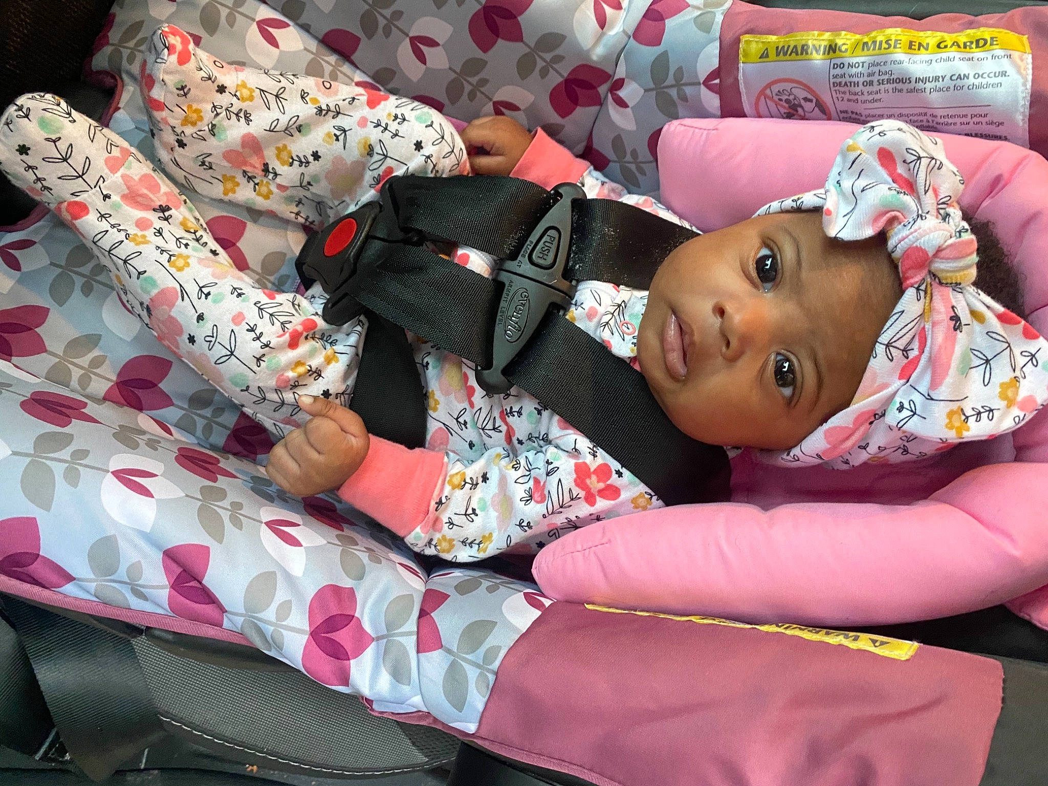 Laveya is registered to the contest to win money with this photo: baby, baby_carriage, baby_products, baby_toddler_clothing, car_seat, child, comfort, happy, hat, headwear, linens, magenta, nap, pattern, person, pink, room, sitting, sleep, sleeve