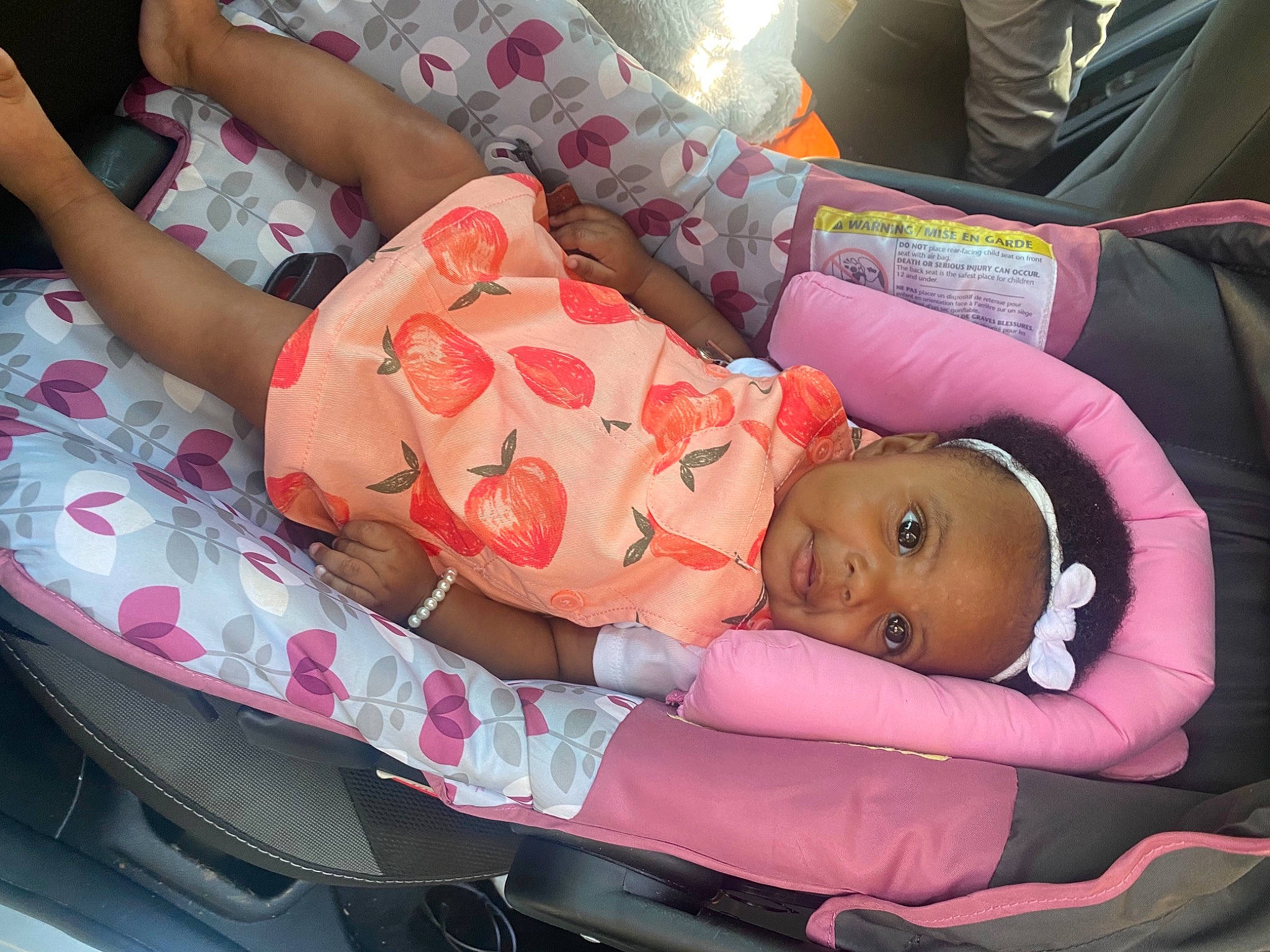 Laveya joined the competition — help win amazing prizes! baby, baby_carriage, baby_products, baby_toddler_clothing, car_seat, cheek, child, comfort, lap, mouth, nail, pattern, person, pink, product, service, sitting, skin, toddler