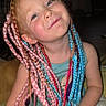 Brooklyn joined the competition — help win amazing prizes! blanket, braided_hair, candid, casual, child, childhood, colorful_hair, cute, face, hair_extensions, happy, home, indoor, pacifier, person, playful, portrait, sitting, smiling, young_child