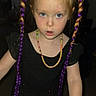 Brooklyn joined the competition — help win amazing prizes! black_dress, blue_eyes, braids, candy_necklace, child, childhood, curly_hair, cute, expression, face, fashion, girl, hair_style, indoor, necklace, person, portrait, purple_hair, standing, young