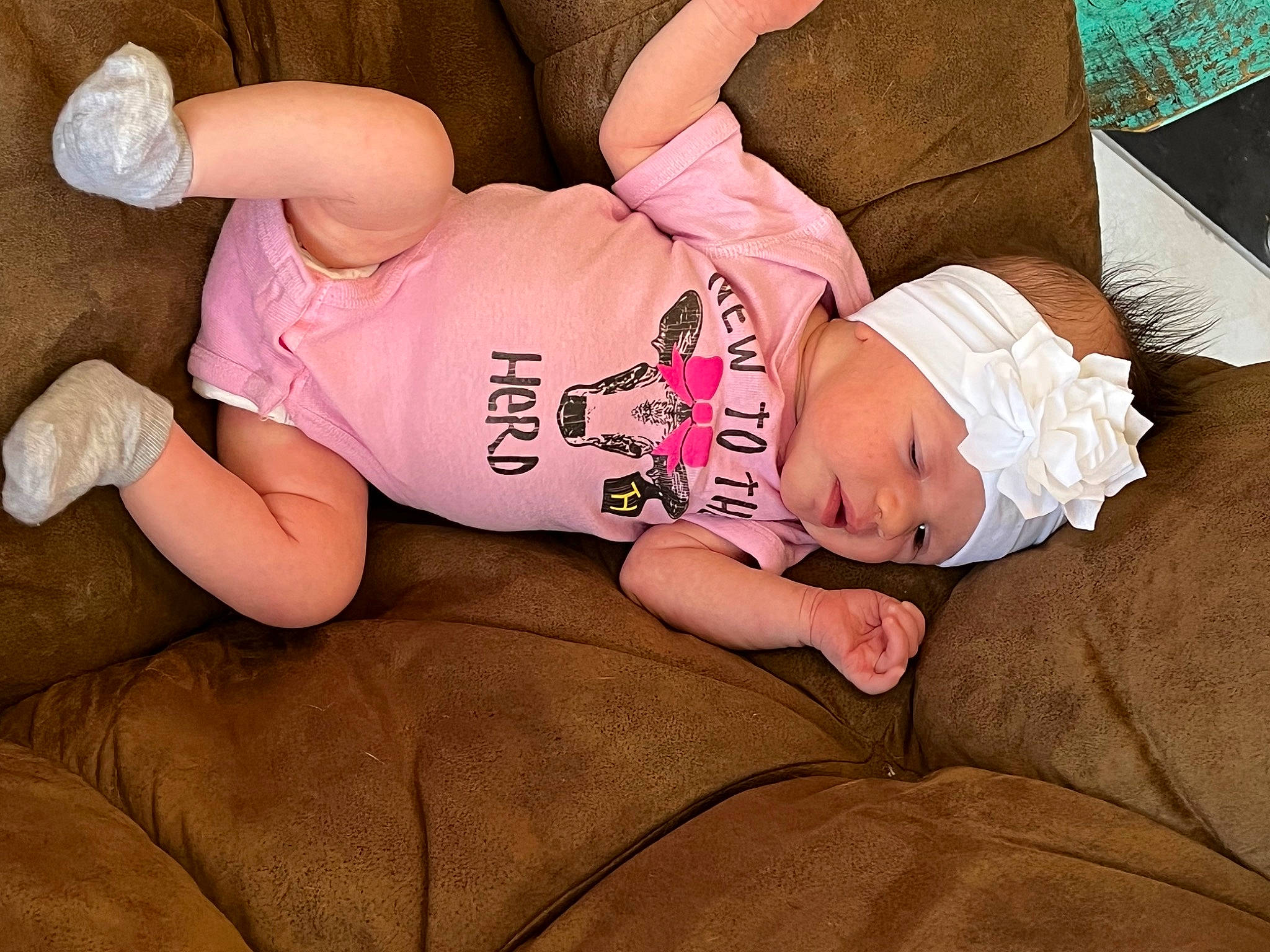 Bexley joined the competition — help win amazing prizes! arm, baby, baby_toddler_clothing, comfort, couch, eye, glasses, happy, head, headwear, human_body, knee, leg, person, pink, skin, sleeve, t_shirt, thigh, toddler