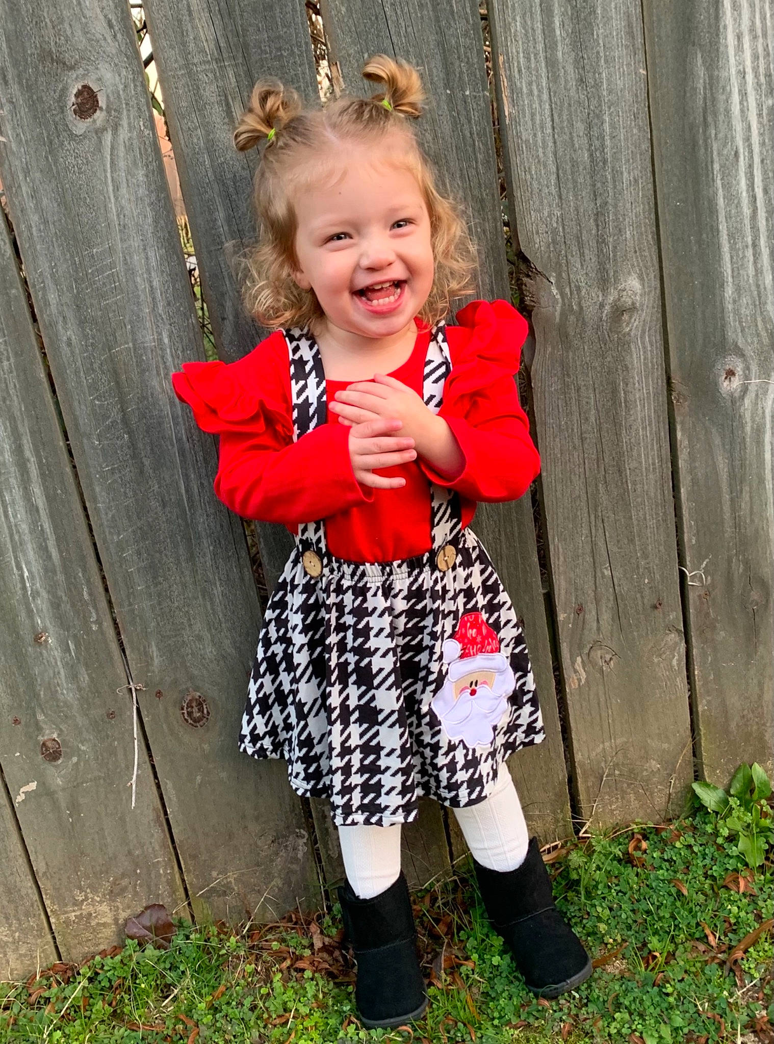 Oakley joined the competition — help win amazing prizes! baby_toddler_clothing, blond, boot, child, child_model, day_dress, hair_accessory, happy, joy, laugh, mouth, outerwear, pattern, person, pink, sleeve, sock, toddler