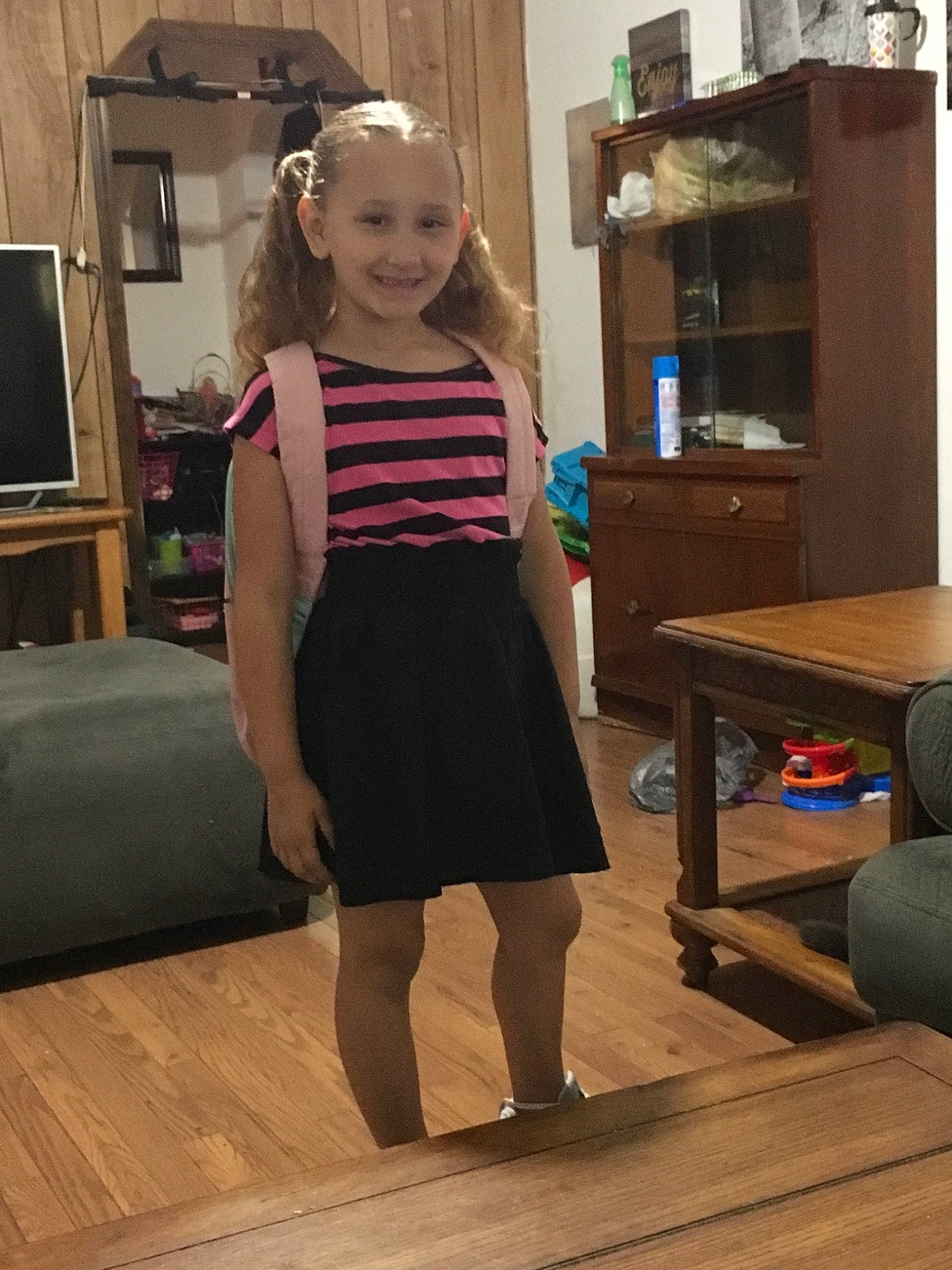 Carina joined the competition — help win amazing prizes! child, clothing, dress, furniture, joy, knee, leg, person, room, shoe, shoulder, standing