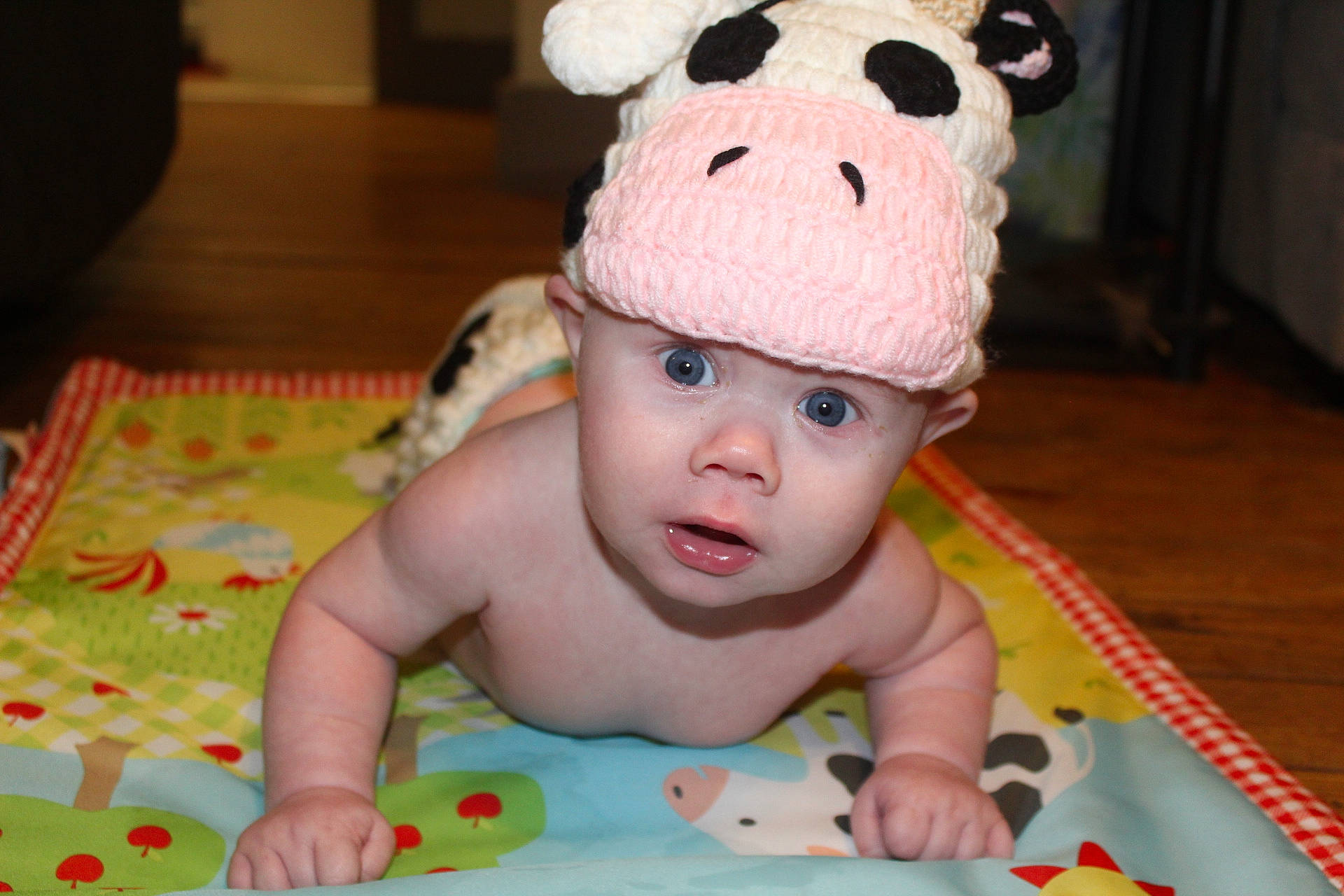 Danny is registered to the contest to win money with this photo: art, baby, baby_toddler_clothing, cap, cheek, child, costume_hat, craft, creative_arts, eye, fashion_accessory, flooring, fun, happy, head, headwear, knit_cap, linens, person, pink
