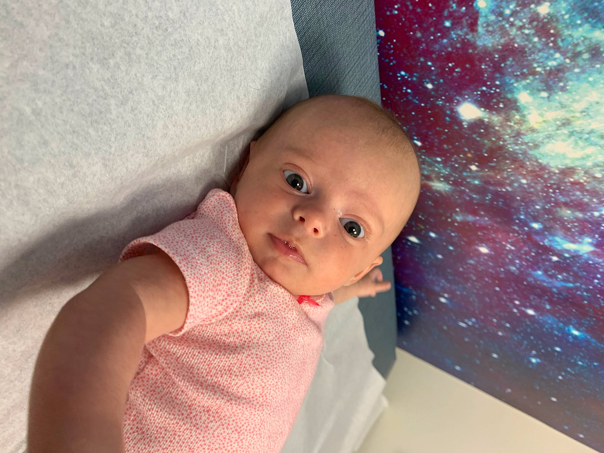 Reighlyn joined the competition — help win amazing prizes! baby, cheek, child, ear, eye, face, forehead, happy, head, iris, lip, mouth, neck, nose, person, pink, skin, smile, space, toddler
