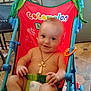 Andrew joined the competition — help win amazing prizes! baby, child, stroller, diaper, necklace, cross, smile, indoor, floor, tile_floor, toy, seat_belt, colorful, green, red, blue, happy, person, infant, cute