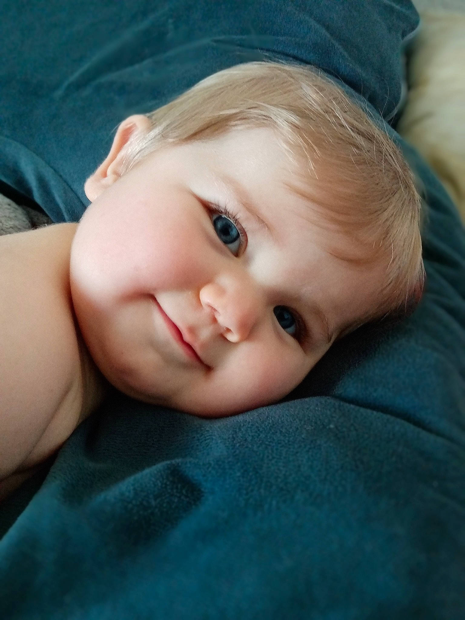 Tyméa participe au concours pour gagner de l'argent avec cette photo : baby, cheek, child, comfort, electric_blue, eyebrow, eyelash, fur, grass, happy, hat, iris, lip, nose, person, portrait_photography, skin, sleeve, smile, toddler