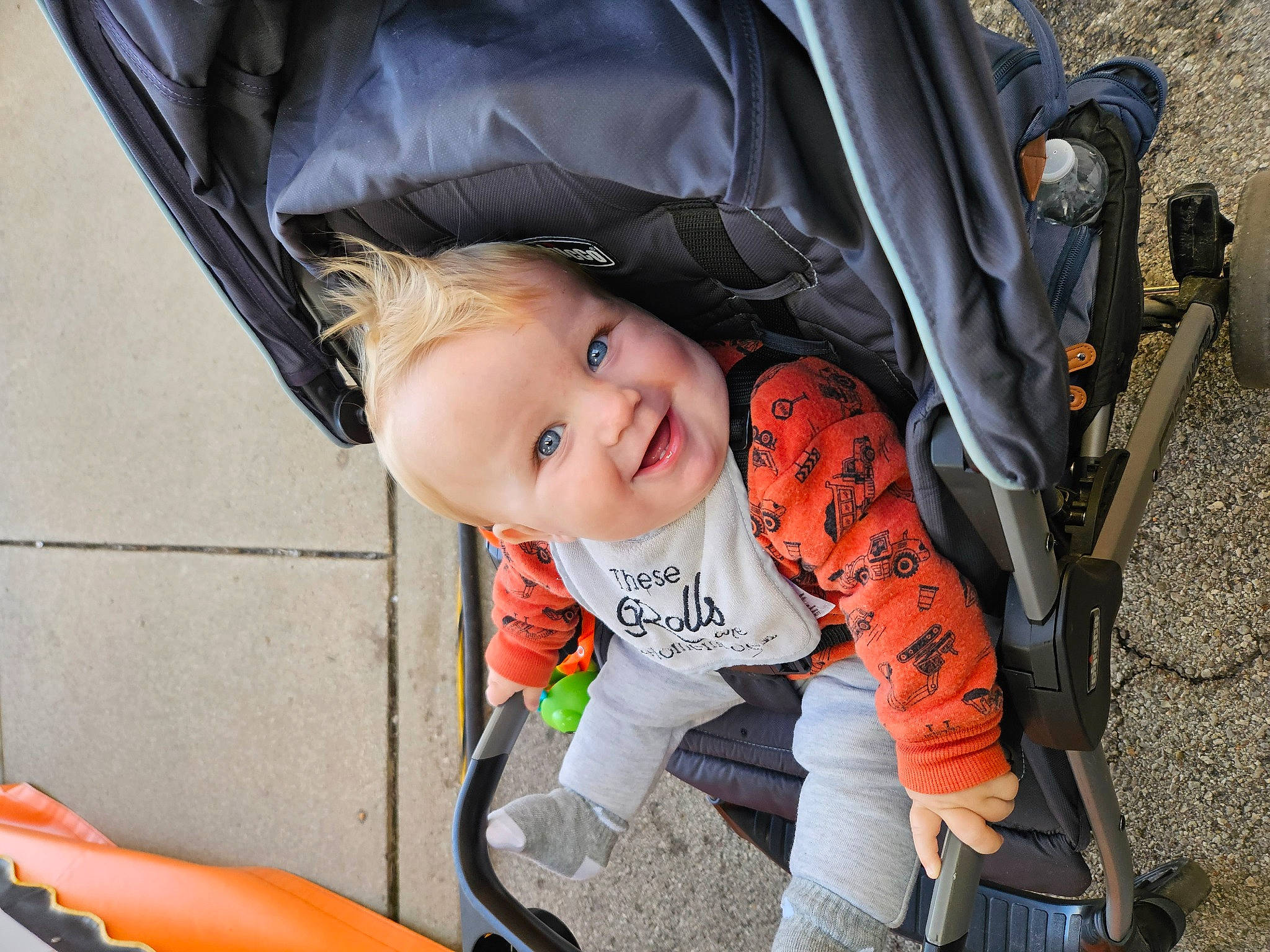 Jay joined the competition — help win amazing prizes! auto_part, automotive_tire, baby, baby_carriage, baby_products, child, fun, grass, joy, leisure, motor_vehicle, person, personal_protective_equipment, recreation, sitting, smile, soil, toddler, tree, vacation