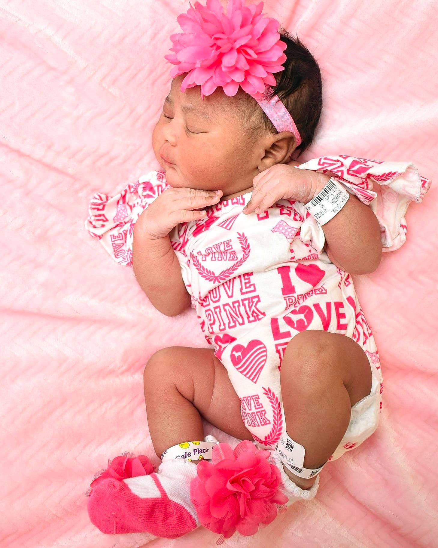 Leasia joined the competition — help win amazing prizes! abdomen, baby, baby_sleeping, baby_toddler_clothing, child, comfort, dress, finger, happy, hat, headgear, headwear, human_body, leg, magenta, nail, person, pink, skin, sleeve