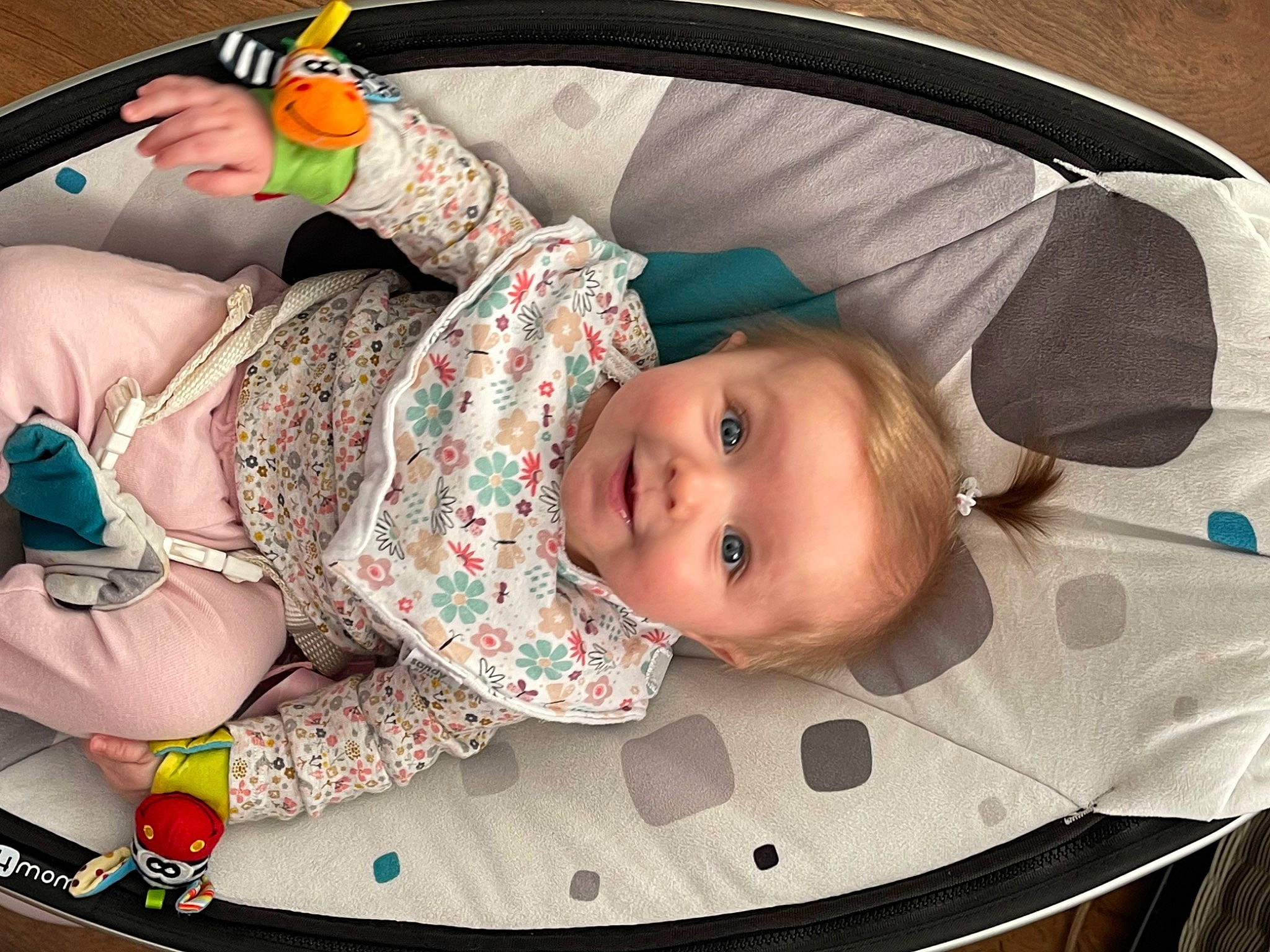 Madisyn joined the competition — help win amazing prizes! baby, baby_carriage, baby_products, baby_safety, baby_toddler_clothing, cheek, child, circle, comfort, fashion_accessory, joy, organ, pattern, person, product, room, sitting, skin, sleeve, smile