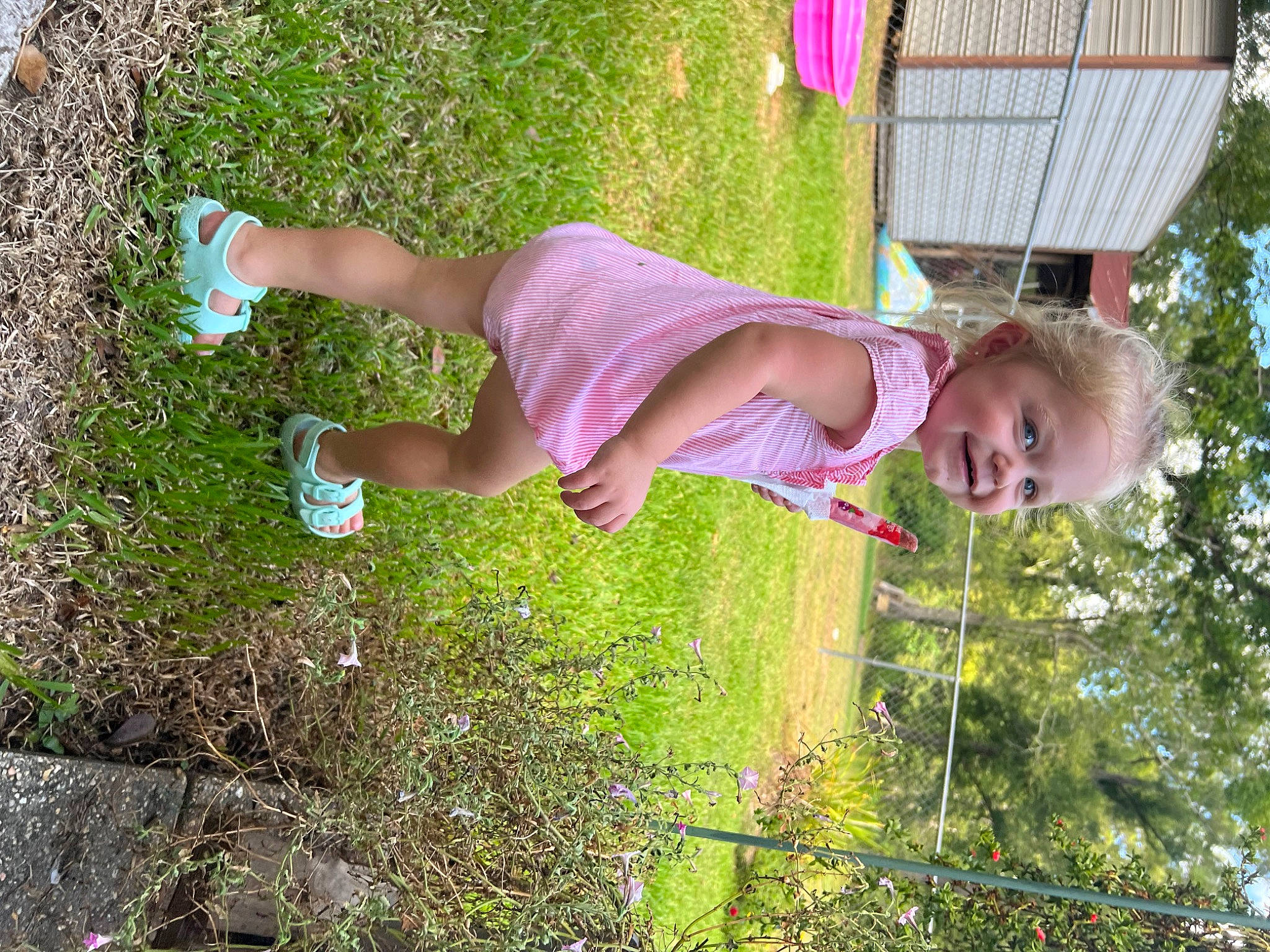 Clara Jo joined the competition — help win amazing prizes! baby, baby_toddler_clothing, child, fun, grass, happy, head, human_leg, joy, leisure, outdoor_play_equipment, people_in_nature, person, plant, play, recreation, shorts, smile, t_shirt, thigh