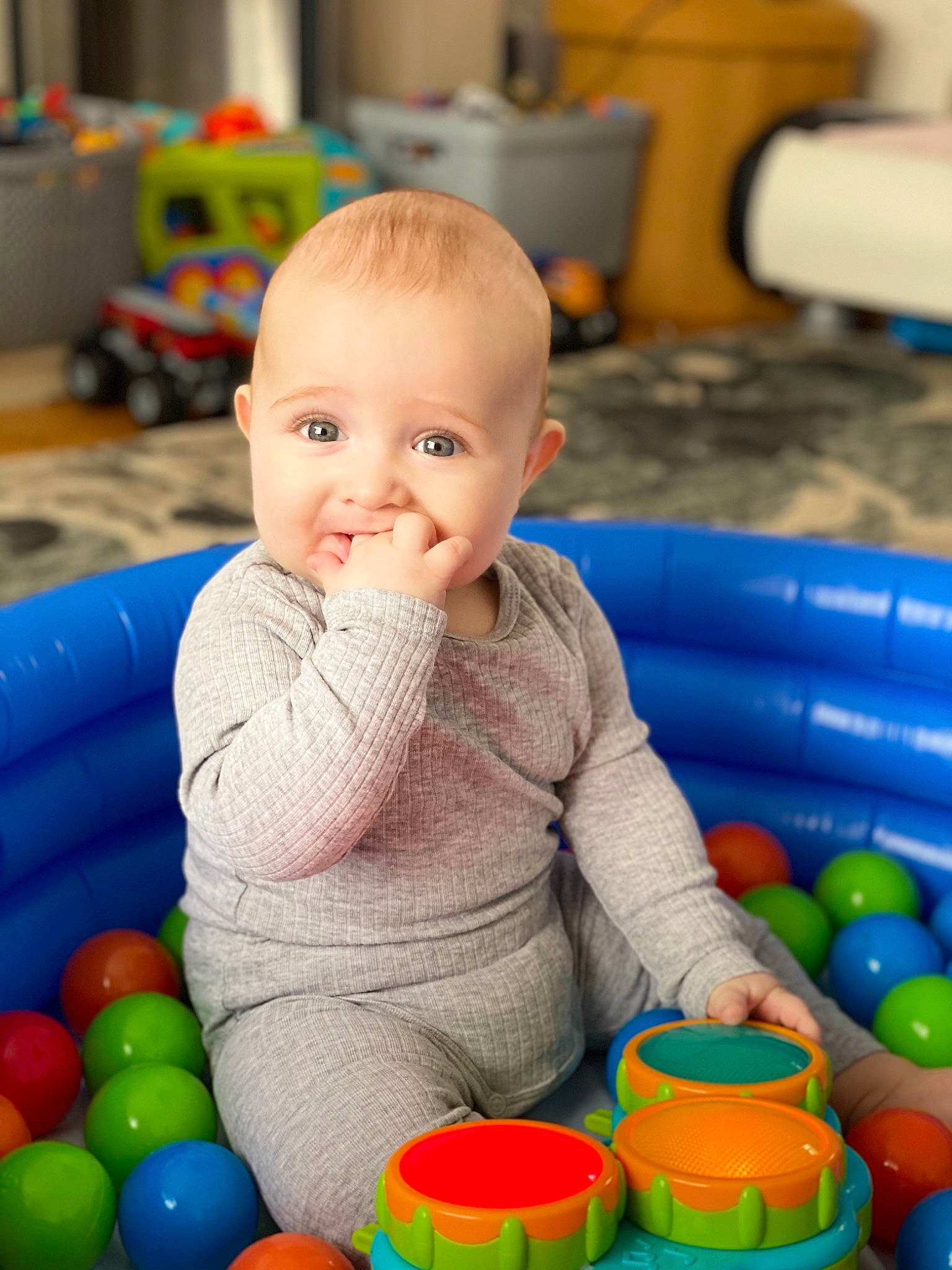 Matei joined the competition — help win amazing prizes! baby, baby_playing_with_toys, baby_toys, ball, ball_pit, blue, child, event, fun, happy, head, joy, leisure, person, photograph, play, recreation, room, smile, snapshot
