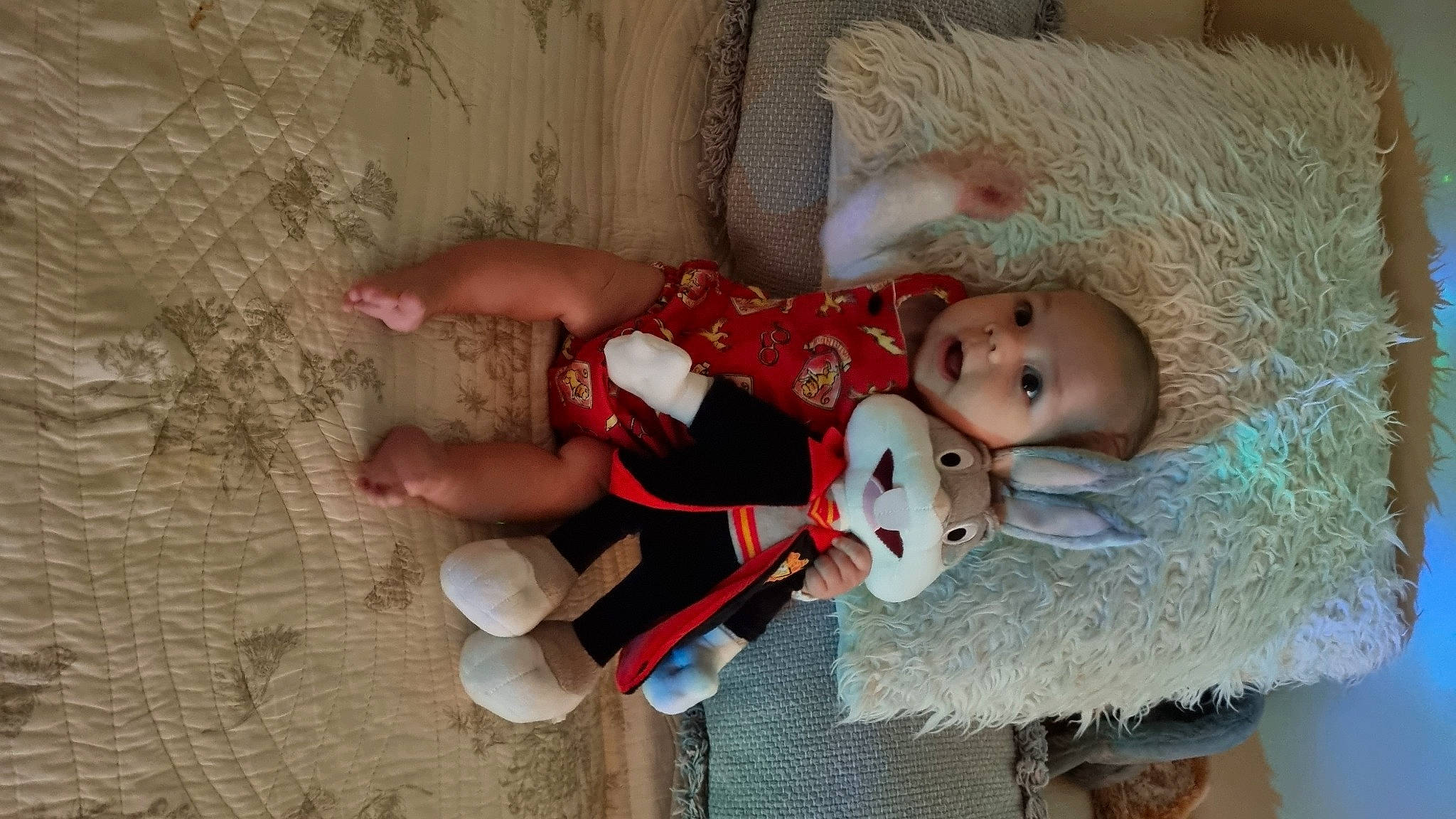Jude is registered to the contest to win money with this photo: baby, baby_products, baby_toddler_clothing, baby_toys, child, comfort, costume, doll, eye, fawn, fun, fur, human_body, person, room, stuffed_toy, textile, thigh, toddler, toy