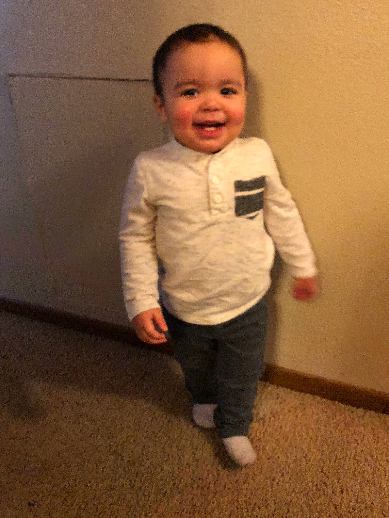 Major joined the competition — help win amazing prizes! baby, cheek, child, head, joint, joy, outerwear, person, shoulder, sleeve, smile, standing, t_shirt, toddler