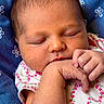 baby, newborn, sleeping, face, hand, arm, skin, infant, child, blanket, blue, flower_pattern, clothing, cute, peaceful, portrait, closeup, resting, soft, tender