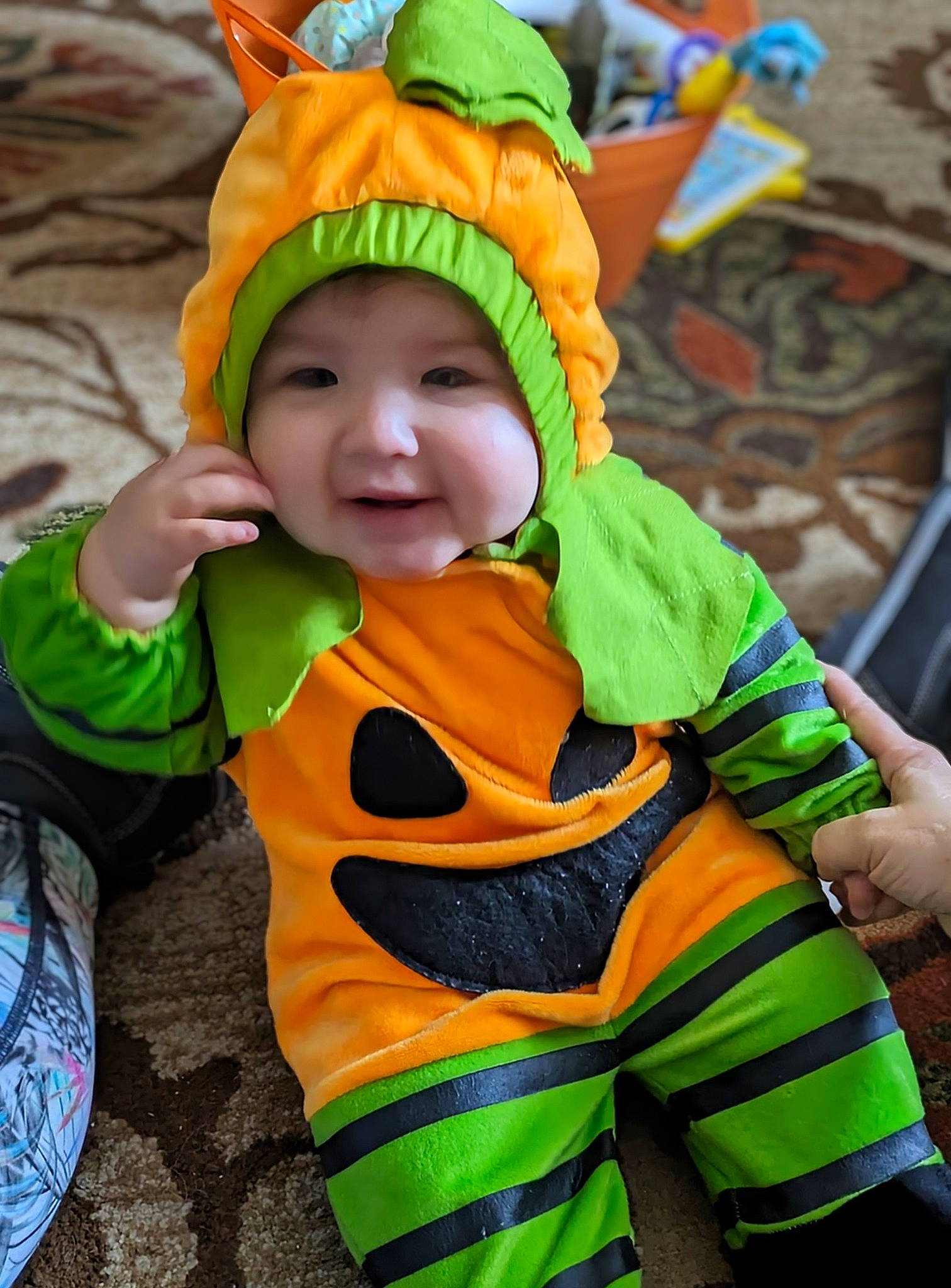 Alexander joined the competition — help win amazing prizes! baby, baby_toddler_clothing, cap, child, costume, costume_hat, event, fun, grass, happy, headgear, headwear, joy, leisure, orange, person, personal_protective_equipment, play, sleeve, smile