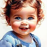 Charlie participe au concours pour gagner de l'argent avec cette photo : baby, child, smile, curly_hair, blue_clothing, cute, face, portrait, happy, infant, young_child, bright_eyes, cheeks, skin, cute_outfit, casual_wear, closeup, adorable, expression, innocence