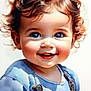 baby, child, smile, curly_hair, blue_clothing, cute, face, portrait, happy, infant, young_child, bright_eyes, cheeks, skin, cute_outfit, casual_wear, closeup, adorable, expression, innocence