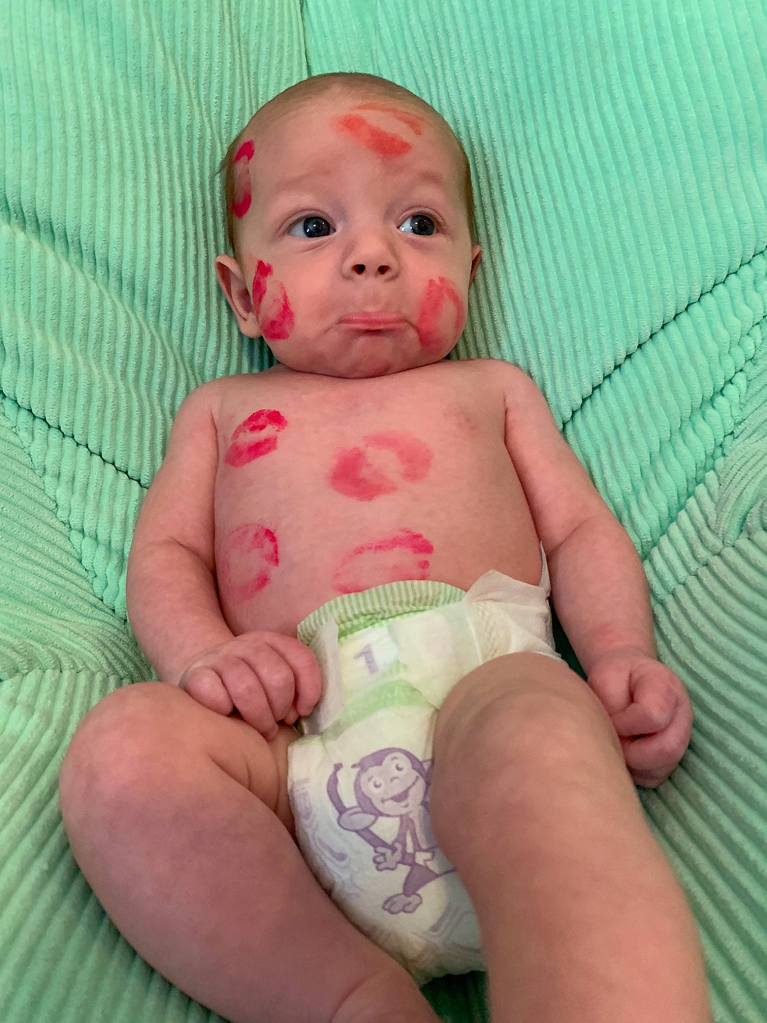 Evander is registered to the contest to win money with this photo: baby, baby_products, cheek, child, diaper, joint, lip, person, pink, product, skin, toddler
