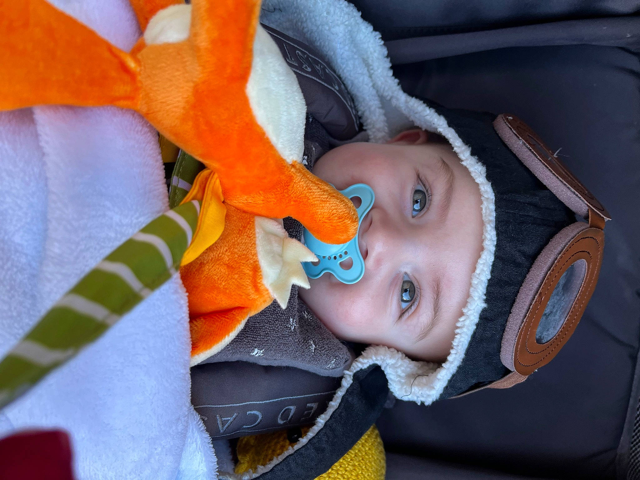 Néo a rejoint le concours — aidez-le/la à gagner de superbes lots ! baby, baby_products, baby_toddler_clothing, cheek, child, comfort, electric_blue, eye, eyelash, face, fun, happy, head, headwear, iris, mouth, nose, orange, person, skin