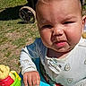 baby, child, walker, outdoor, sunlight, grass, stroller, toy, colorful, person, infant, cute, face, expression, clothing, play, young, daylight, hand, summer
