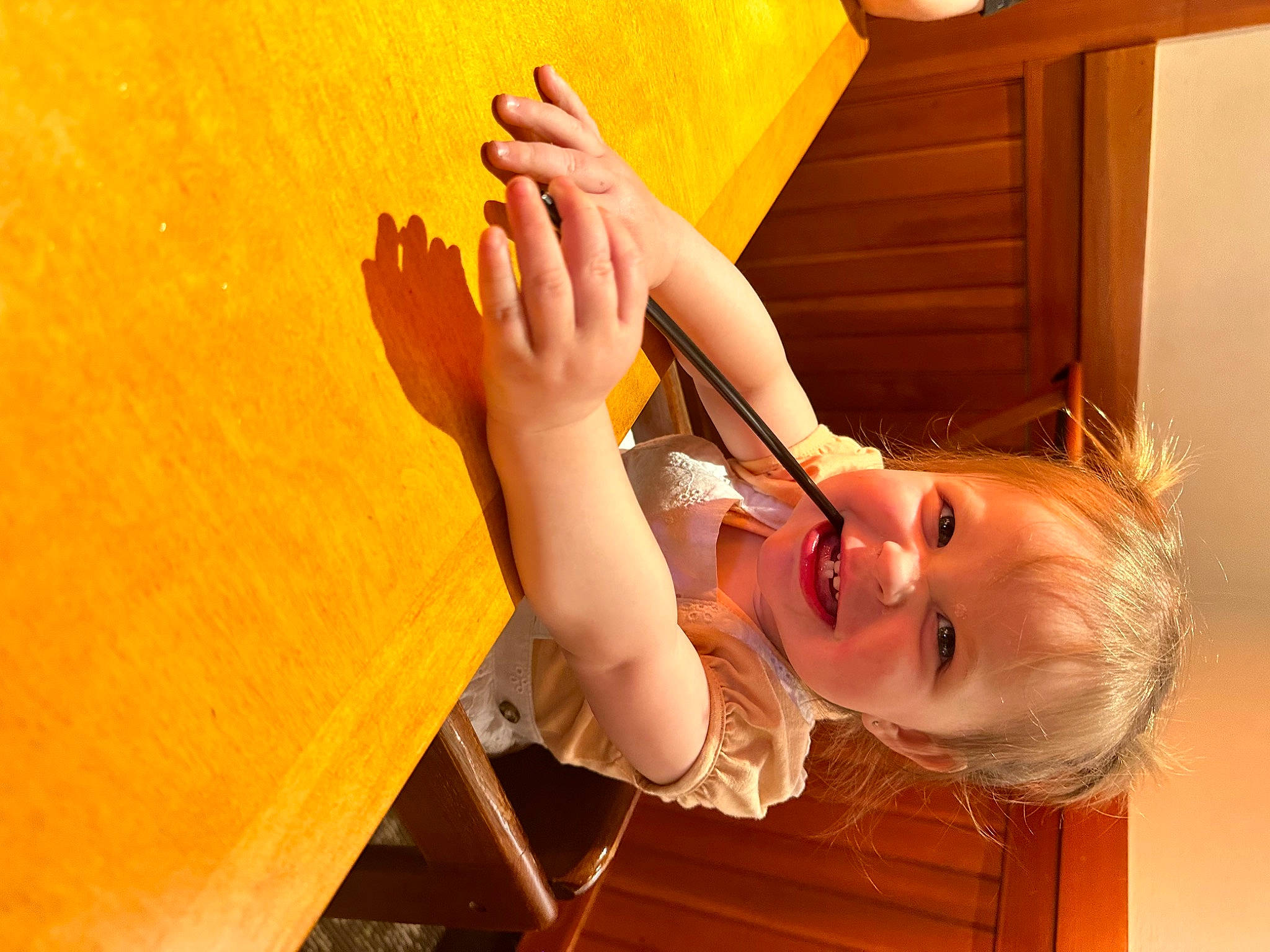 Brayleigh joined the competition — help win amazing prizes! dress, elbow, eyelash, floor, flooring, gesture, glasses, hand, happy, hardwood, human_leg, joy, nail, orange, person, shoulder, smile, sunglasses, thumb, toddler