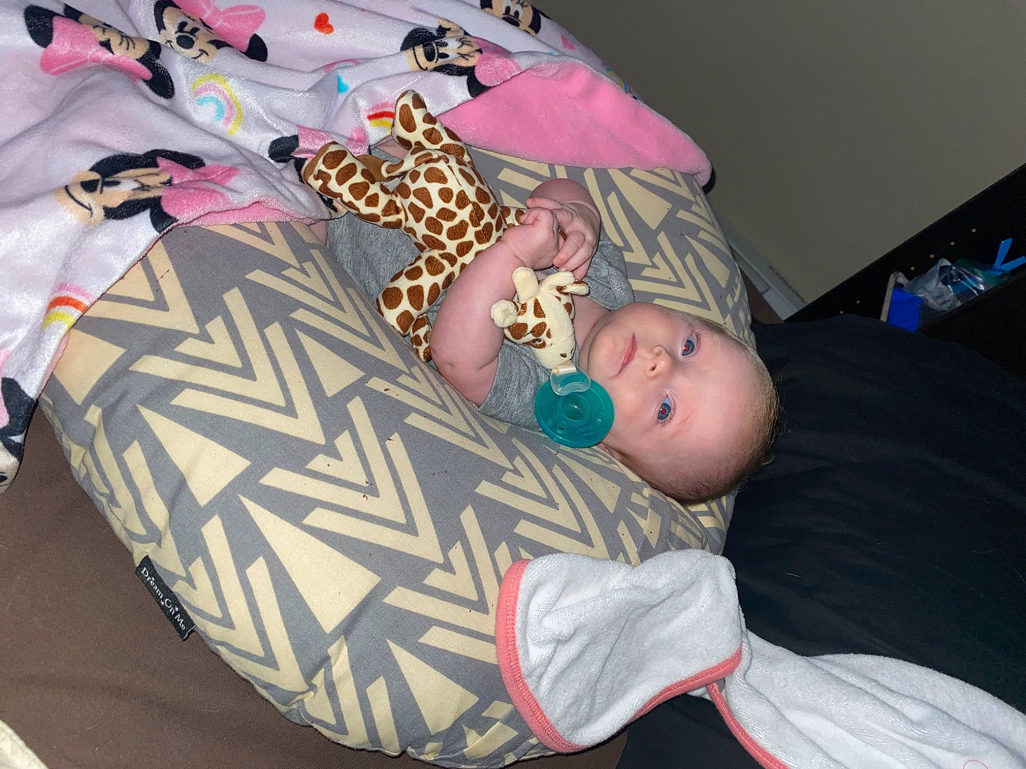 Kinslee joined the competition — help win amazing prizes! baby, baby_products, baby_toddler_clothing, child, comfort, dress, fashion_accessory, headgear, linens, pattern, person, pink, room, sleeve, toddler