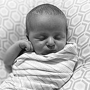Shiloh is registered to the contest to win money with this photo: newborn, baby, sleeping, wrapped, blanket, striped, peaceful, infant, face, closed_eyes, hand, soft, geometric_pattern, monochrome, portrait, cute, resting, cozy, swaddled, background
