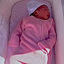 newborn, baby, sleeping, pink_onesie, white_hat, bassinet, soft_bedding, infant, cozy, peaceful, indoor, child, blanket, cute, portrait, resting, toddler, clothing, sleep, baby_care