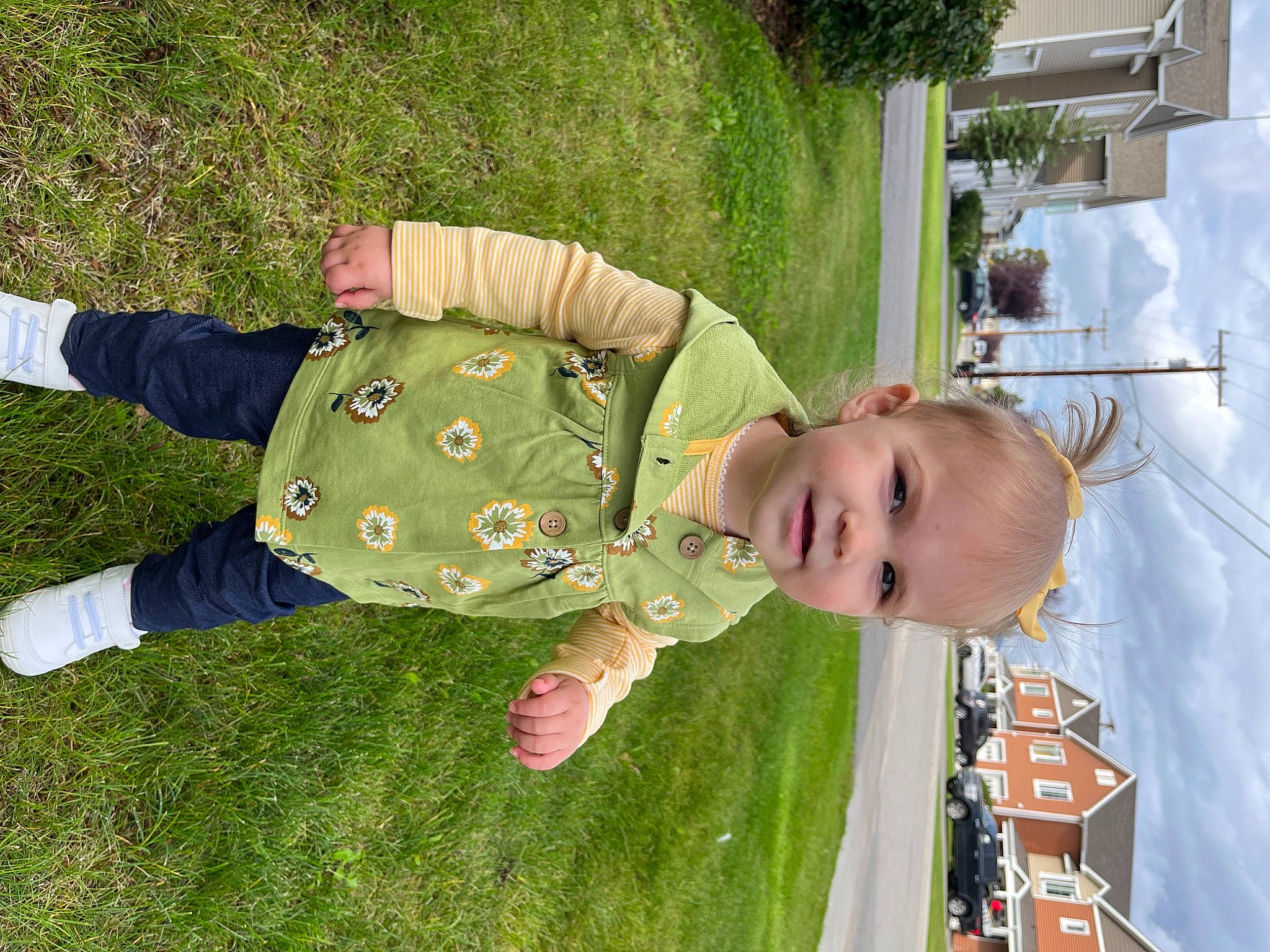 Kinsley is registered to the contest to win money with this photo: baby, baby_toddler_clothing, child, fun, grass, green, happy, lawn, leisure, people_in_nature, person, plant, play, recreation, sitting, sleeve, toddler, tree