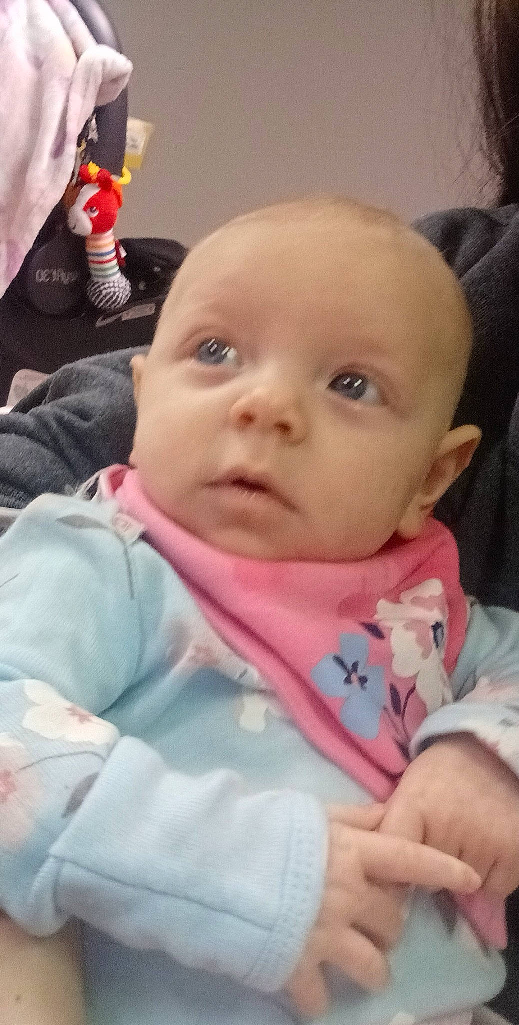 Bella is registered to the contest to win money with this photo: baby, baby_toddler_clothing, cheek, child, chin, comfort, eyebrow, facial_expression, finger, happy, iris, lip, mouth, nose, person, product, sitting, skin, sleeve, toddler