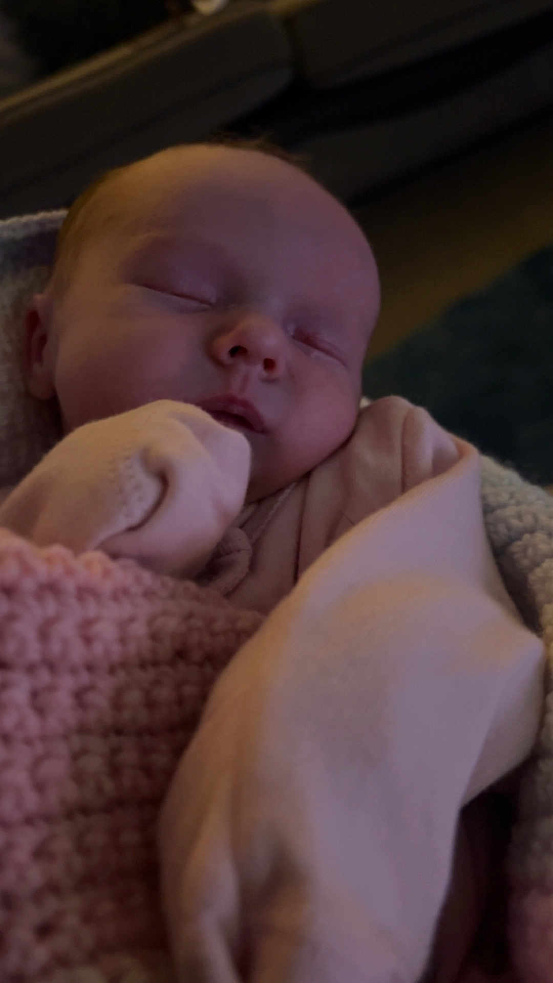 Winter-Leigh is registered to the contest to win money with this photo: baby, sleeping, infant, blanket, pink, cozy, soft, clothing, face, closed_eyes, hand, newborn, cute, peaceful, portrait, indoors, warm, resting, child, human