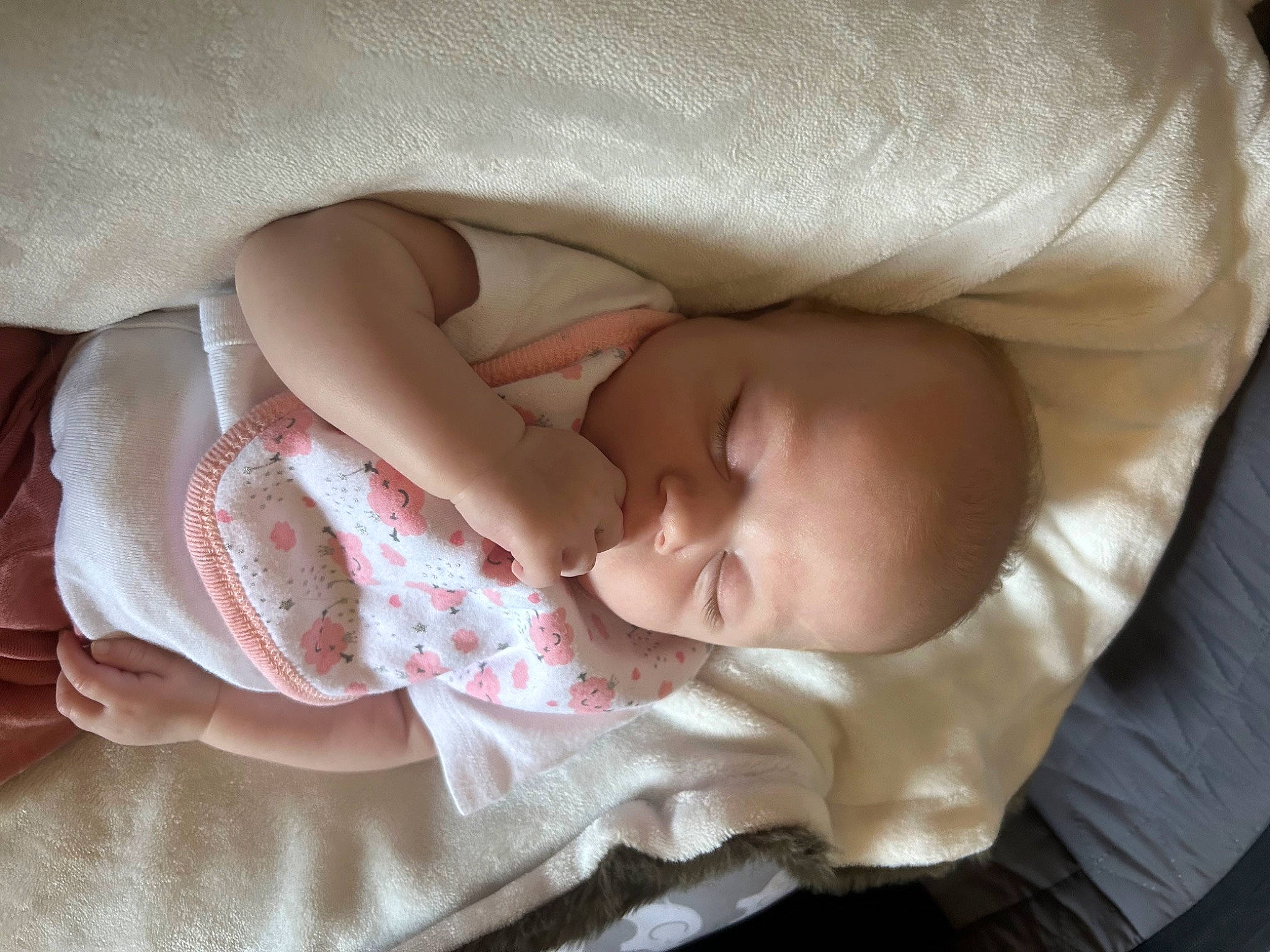 Oaklyn is registered to the contest to win money with this photo: baby, baby_products, baby_sleeping, baby_toddler_clothing, bedtime, cheek, child, comfort, hand, head, linens, nap, pattern, person, product, skin, sleep, toddler