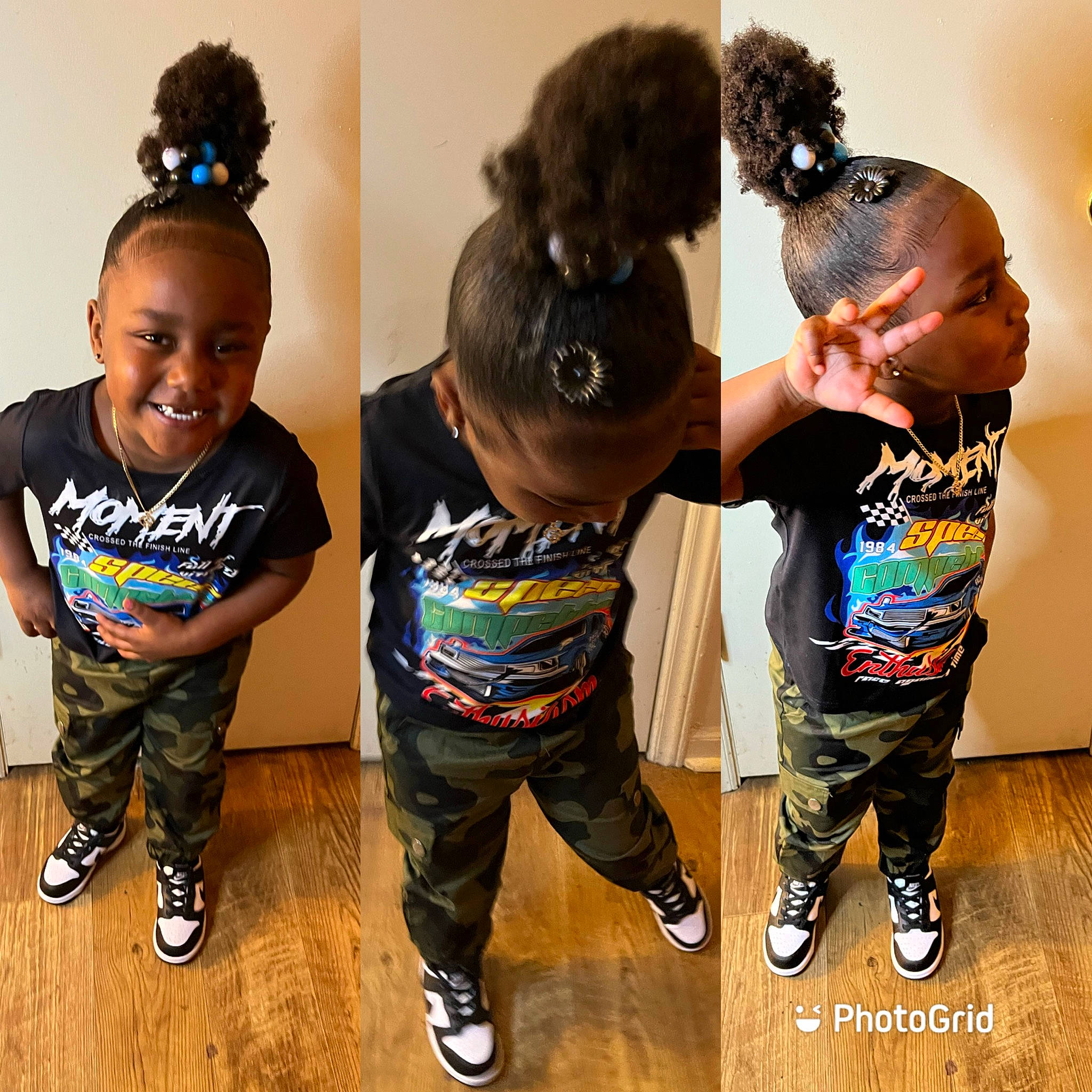 Samiya is registered to the contest to win money with this photo: baby_toddler_clothing, black_hair, child, clothing, cool, event, fashion_design, flooring, fun, gesture, hair, happy, joy, pattern, person, shoe, sleeve, sneakers, sportswear, t_shirt