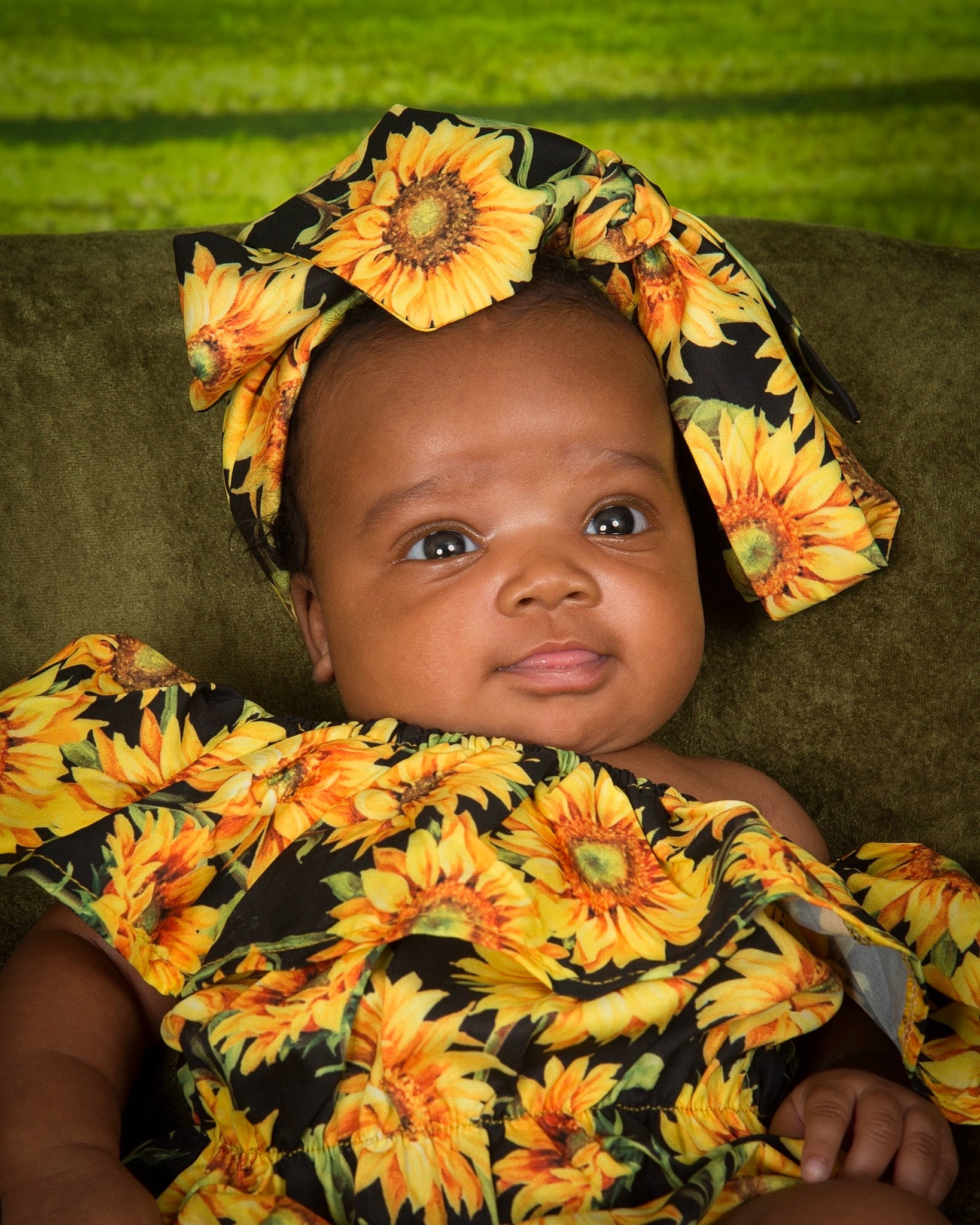 Chasity joined the competition — help win amazing prizes! baby, child, fashion_accessory, flower, hair_accessory, hat, headgear, person, plant, sunflower, toddler, yellow