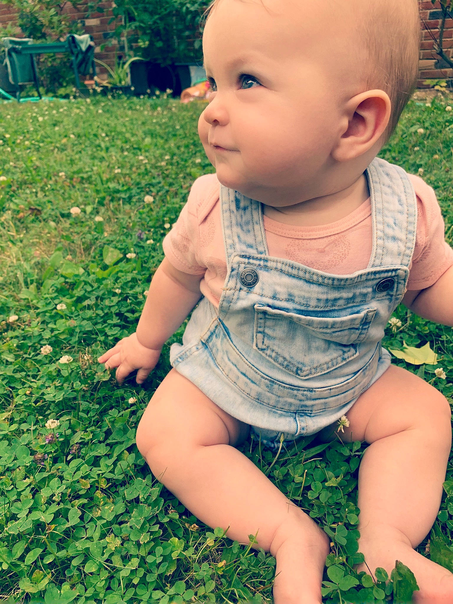 Dahlia joined the competition — help win amazing prizes! baby, baby_toddler_clothing, beauty, cheek, child, grass, grass_family, green, groundcover, happy, head, lawn, leaf, meadow, people_in_nature, person, photograph, plant, skin, sunlight