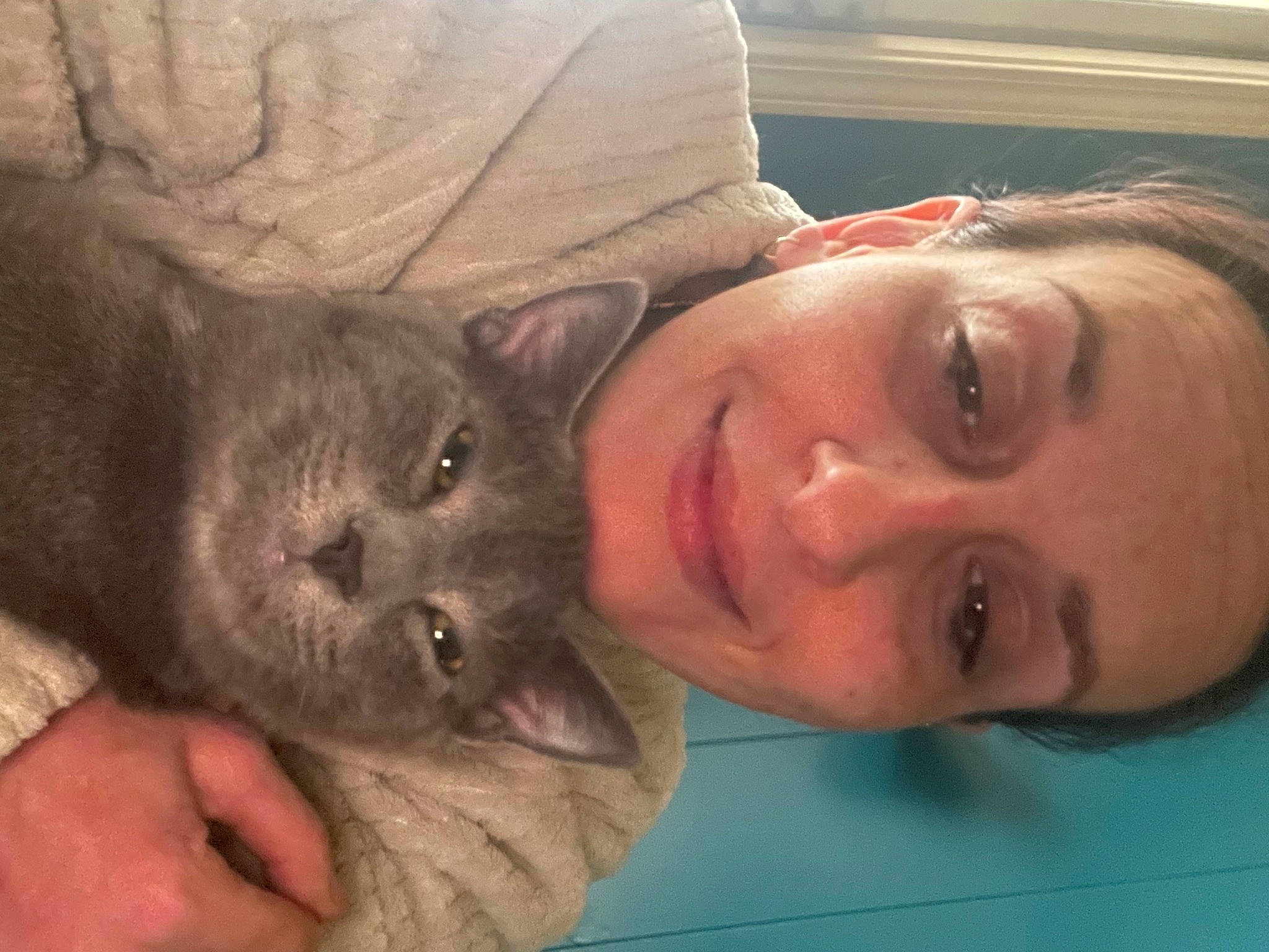 Ash is registered to the contest to win money with this photo: carnivore, cat, comfort, domestic_short_haired_cat, ear, eye, eyelash, fawn, felidae, finger, fur, gesture, happy, nose, selfie, skin, small_to_medium_sized_cats, smile, snout, whiskers