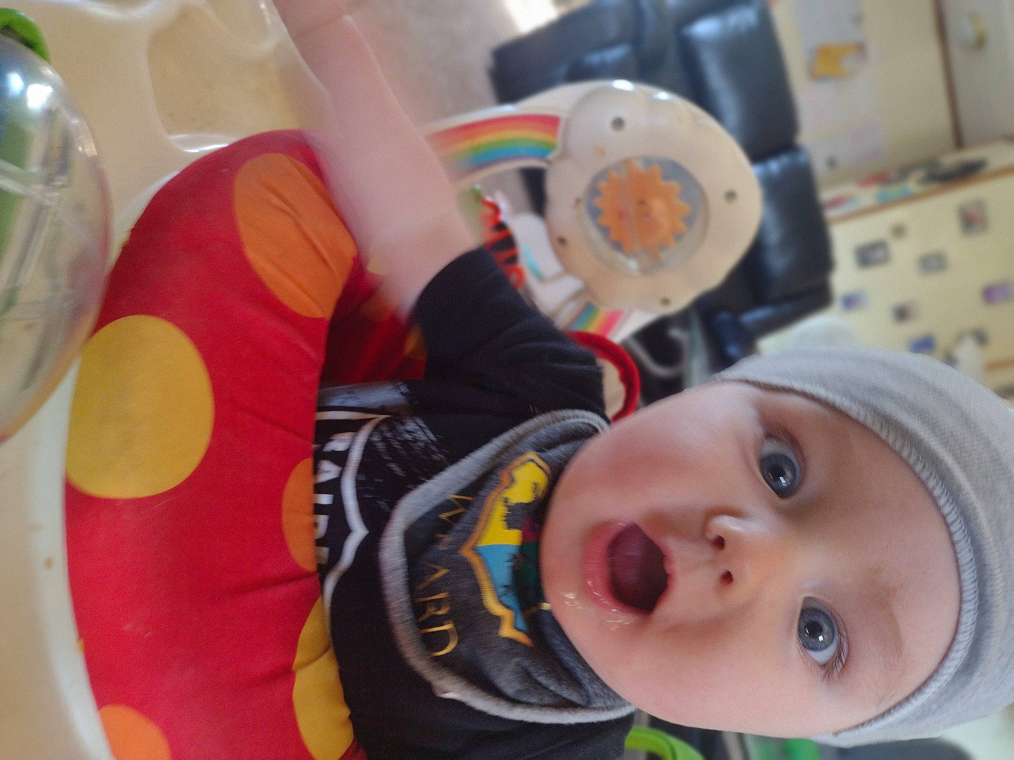 Jordin is registered to the contest to win money with this photo: baby, baby_products, baby_safety, baby_toddler_clothing, baby_toys, cheek, child, comfort_food, eyelash, fun, headgear, headwear, mouth, nose, person, personal_protective_equipment, plastic, play, room, skin