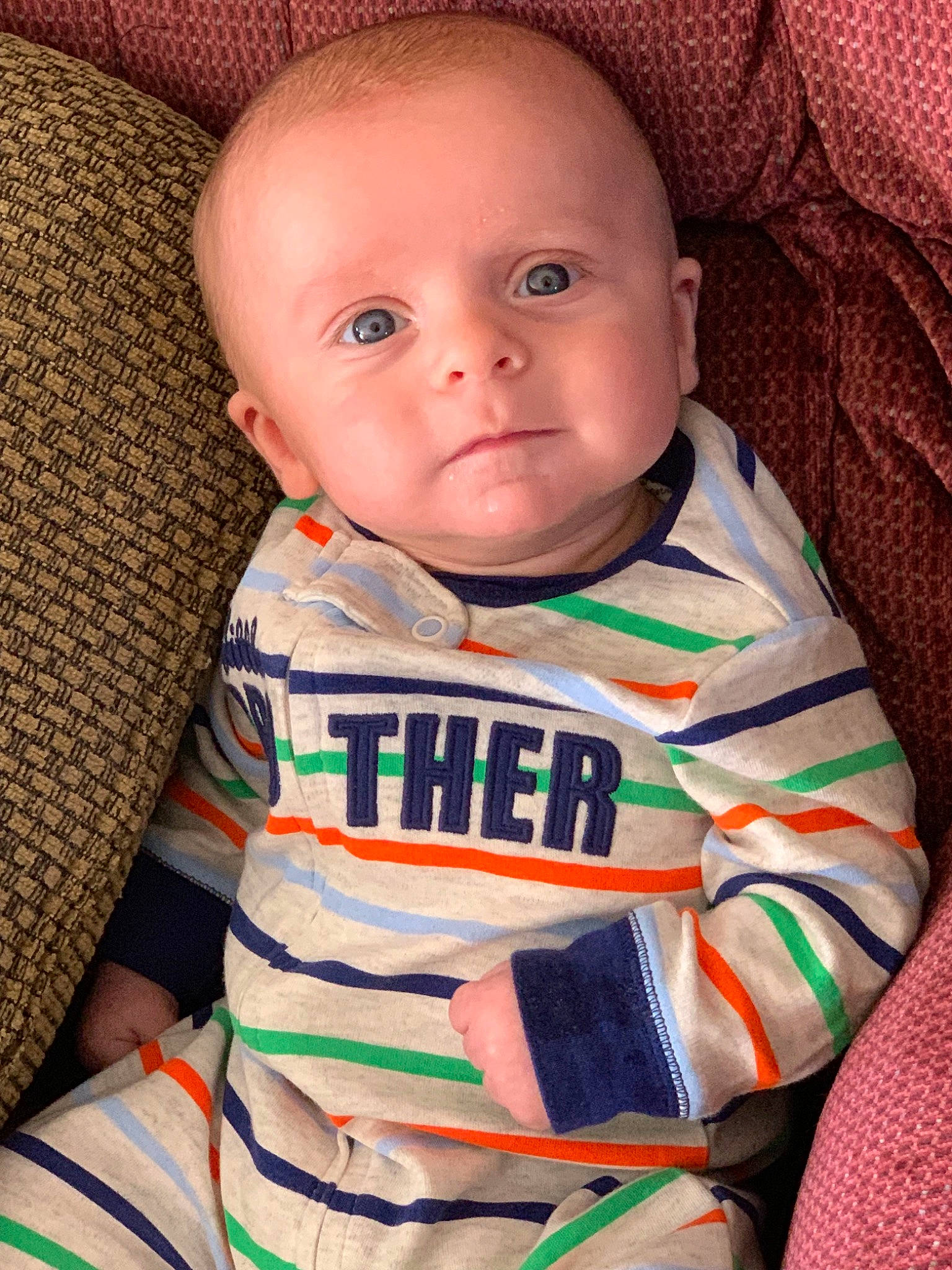 Grayson joined the competition — help win amazing prizes! boy, cheek, child, eye, face, head, infant, mouth, nose, organ, person, product, sitting, skin, smile, textile, toddler