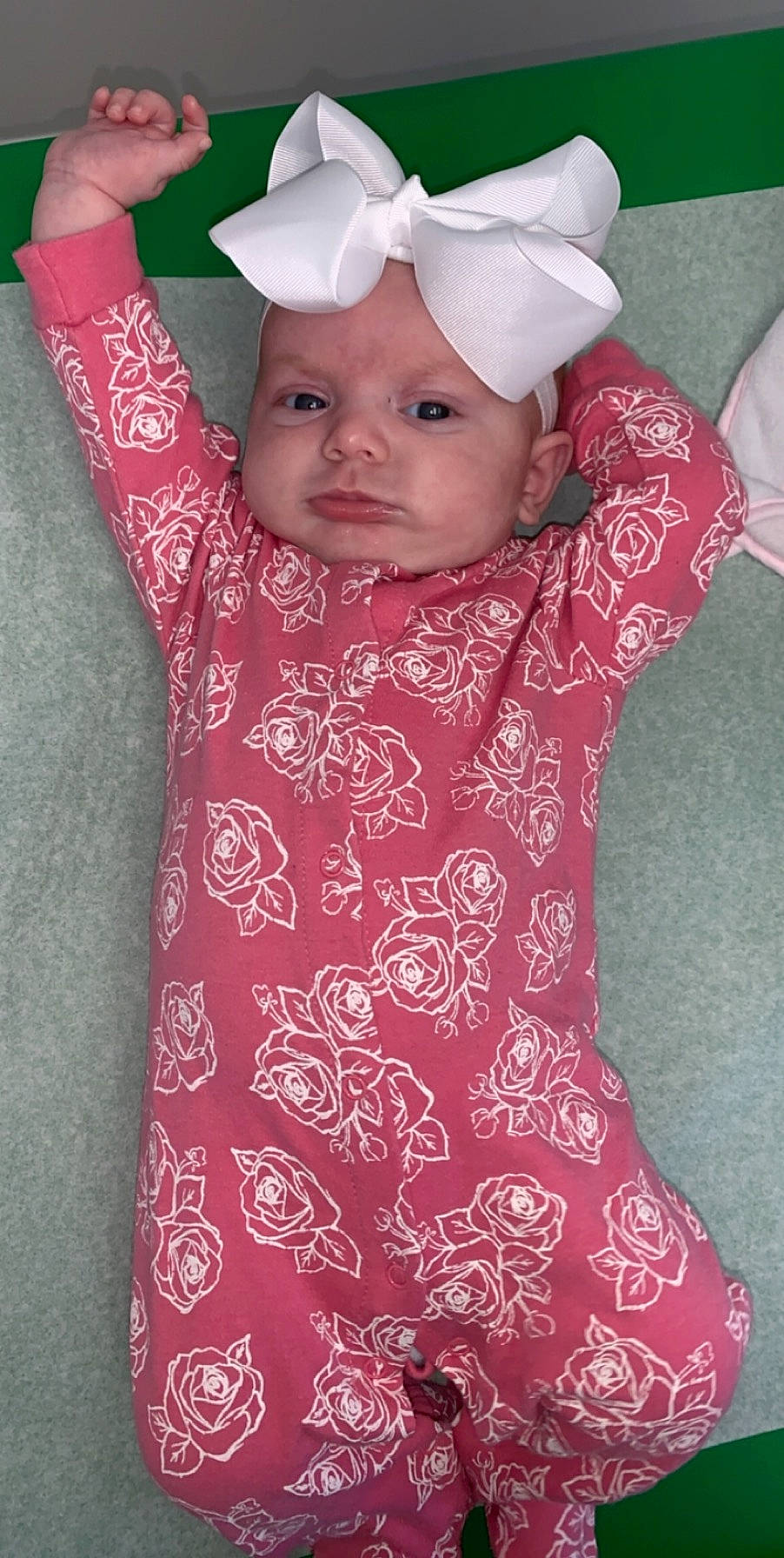 Layken joined the competition — help win amazing prizes! art, baby, baby_toddler_clothing, child, clothing, design, headgear, motif, paisley, pattern, person, pink, product, sleeve, textile, toddler, visual_arts