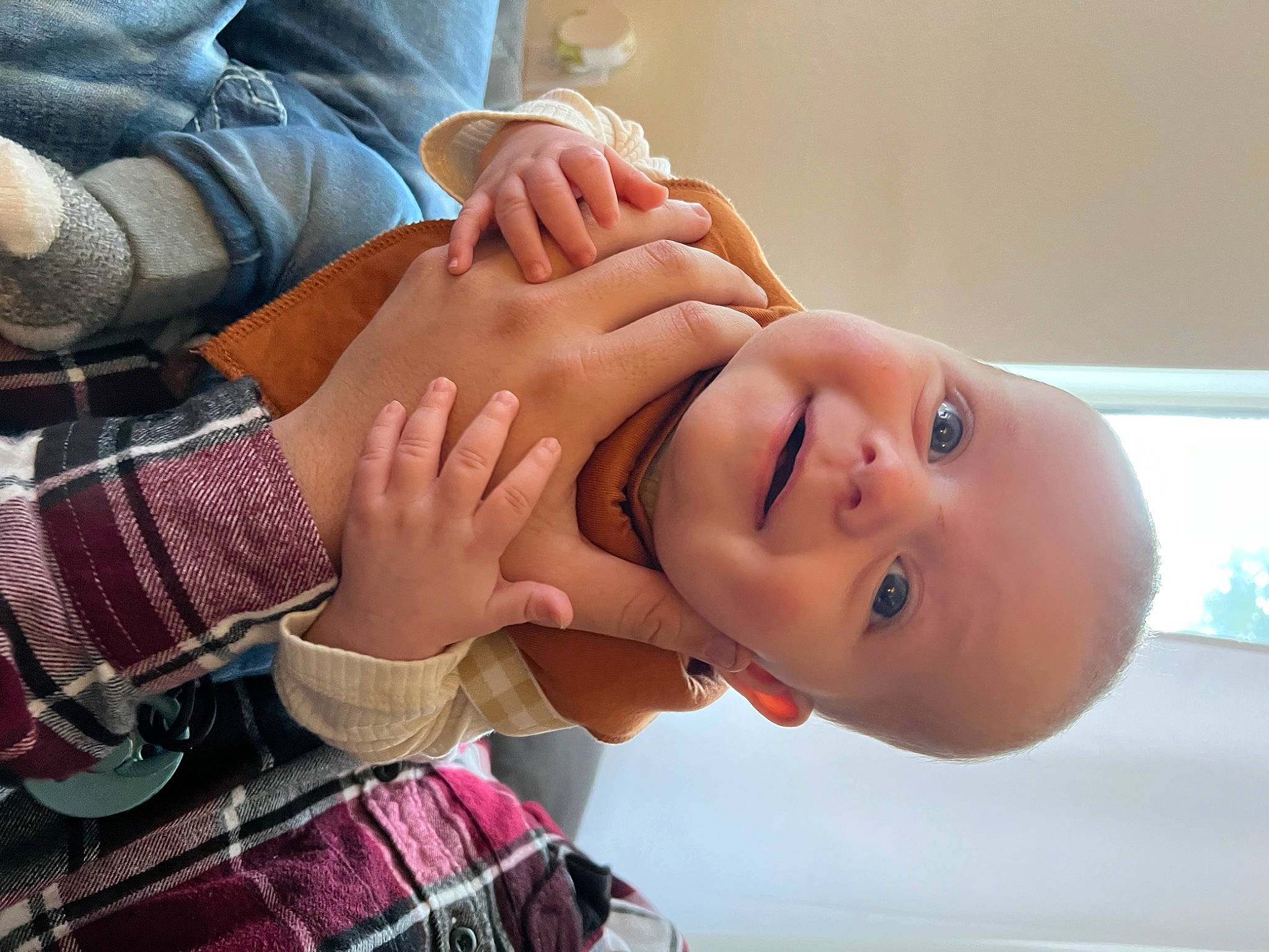 Lennox is registered to the contest to win money with this photo: child, elbow, eyelash, finger, gesture, happy, human_leg, joint, leisure, nail, neck, nose, pattern, person, plaid, skin, sleeve, tartan, thumb, toddler