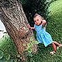 Aliya a rejoint le concours — aidez-le/la à gagner de superbes lots ! child, girl, blue_dress, tree, grass, greenery, outdoor, nature, playful, posing, sandals, leaves, trunk, young, person, summer, casual, curious, portrait, daylight