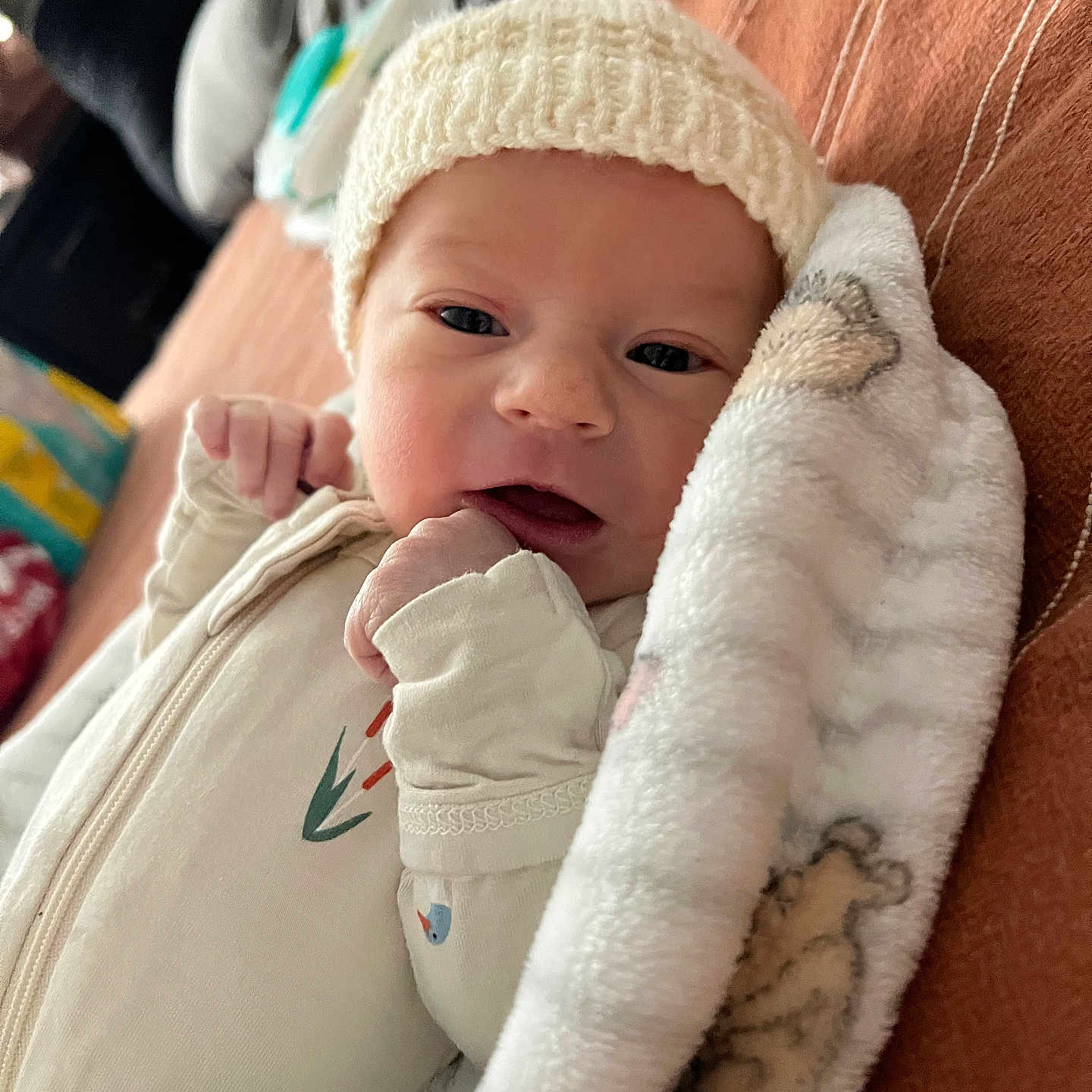 Hugo joined the competition — help win amazing prizes! baby, beanie, blanket, bodypart, bonnet, cap, clothing, couch, face, finger, furniture, hand, happy, hat, head, newborn, person, photography, portrait, smile