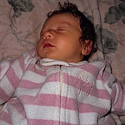 Haysley joined the competition — help win amazing prizes! baby, sleeping, onesie, pink, white, striped, blanket, floral, face, infant, cozy, child, resting, soft, cute, portrait, toddler, indoor, peaceful, young